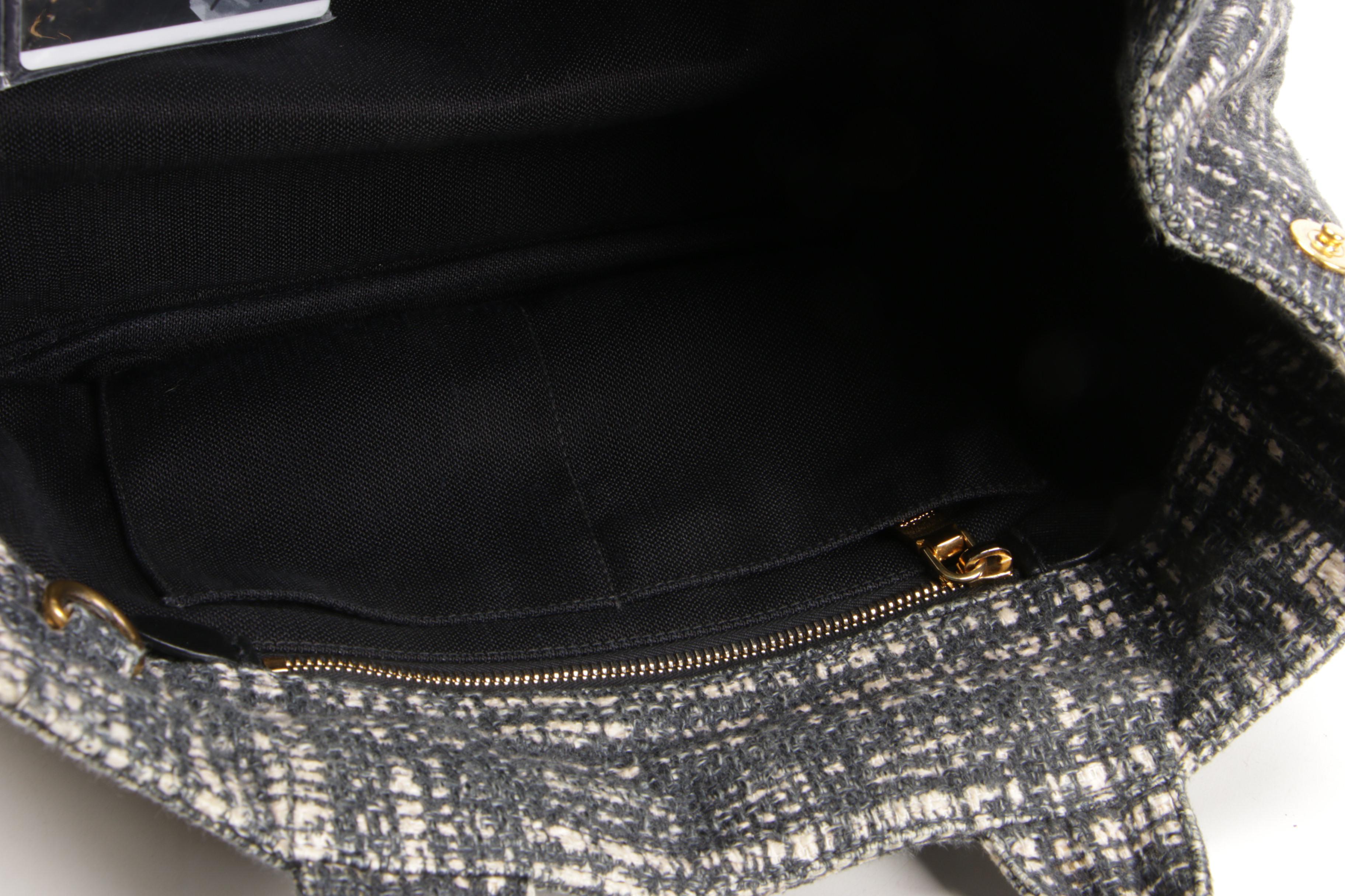 Prada Nero Tweed Canapa Tote Bag