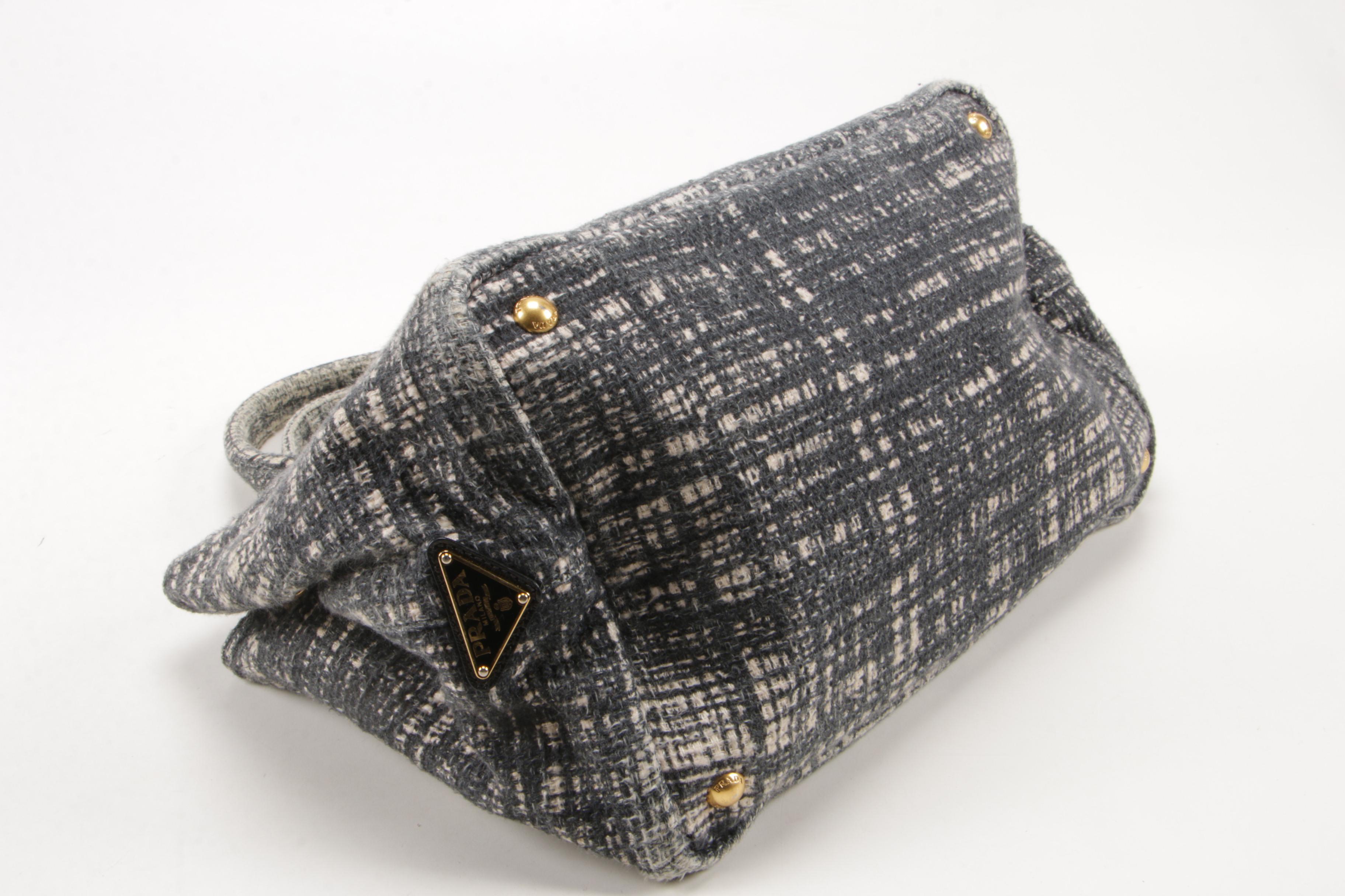 Prada Nero Tweed Canapa Tote Bag