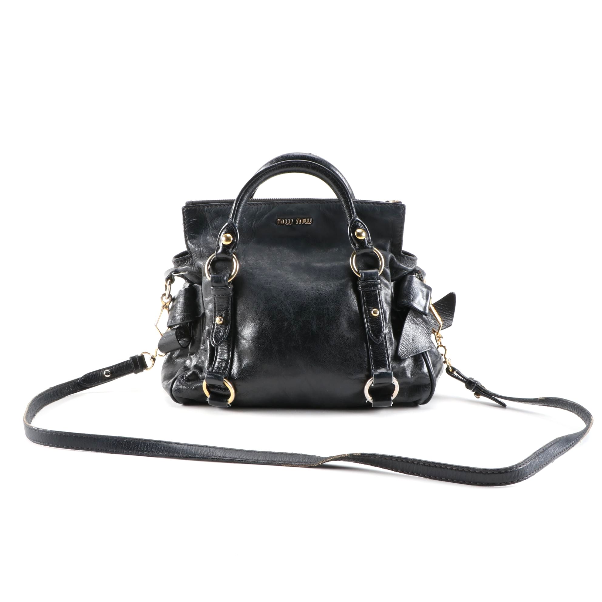Miu Miu Bow Satchel in Black Vitello Lux Leather