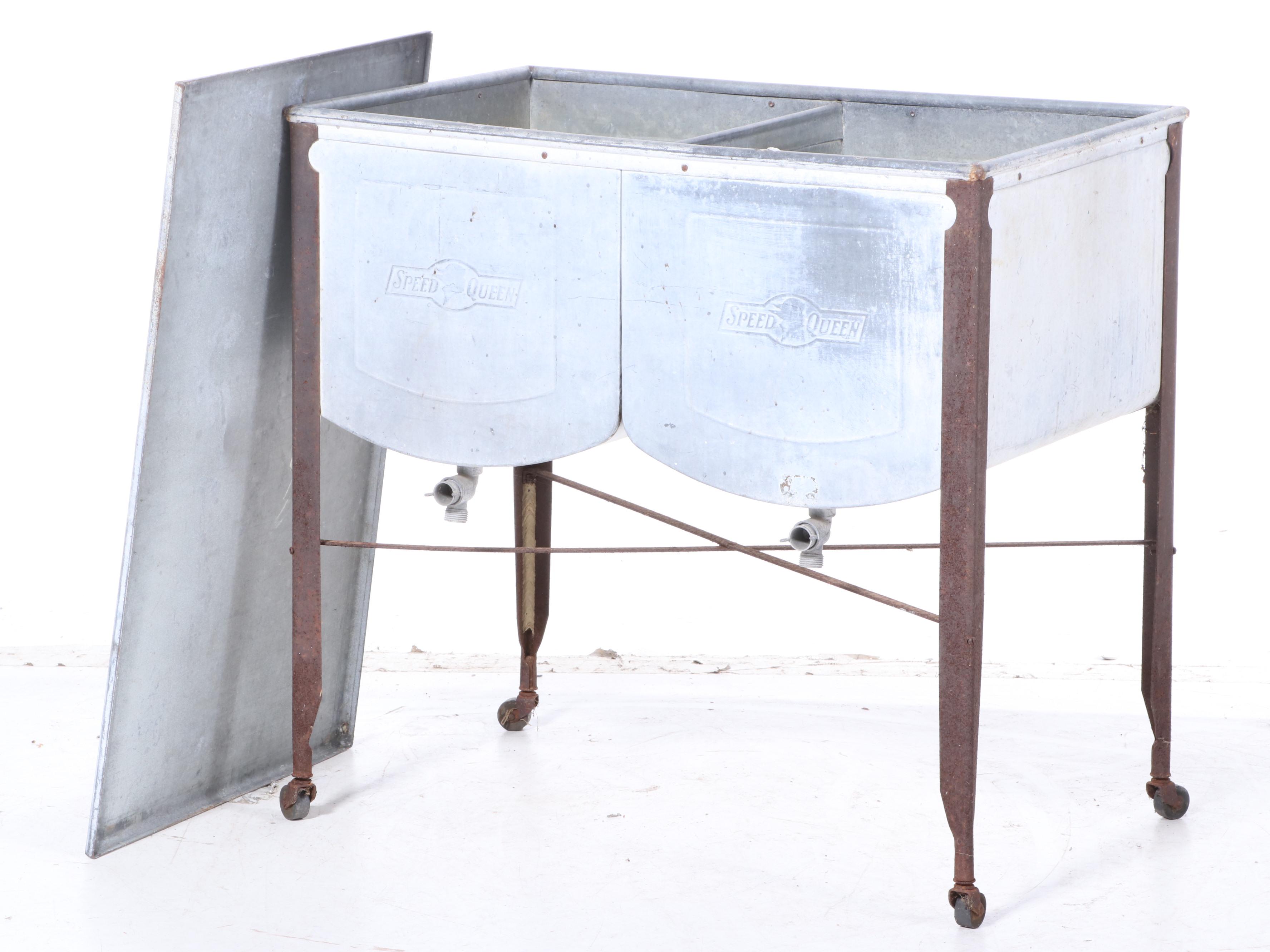 Speed Queen Galvanized Steel Double Sink Wash Basin, Early 20th Century