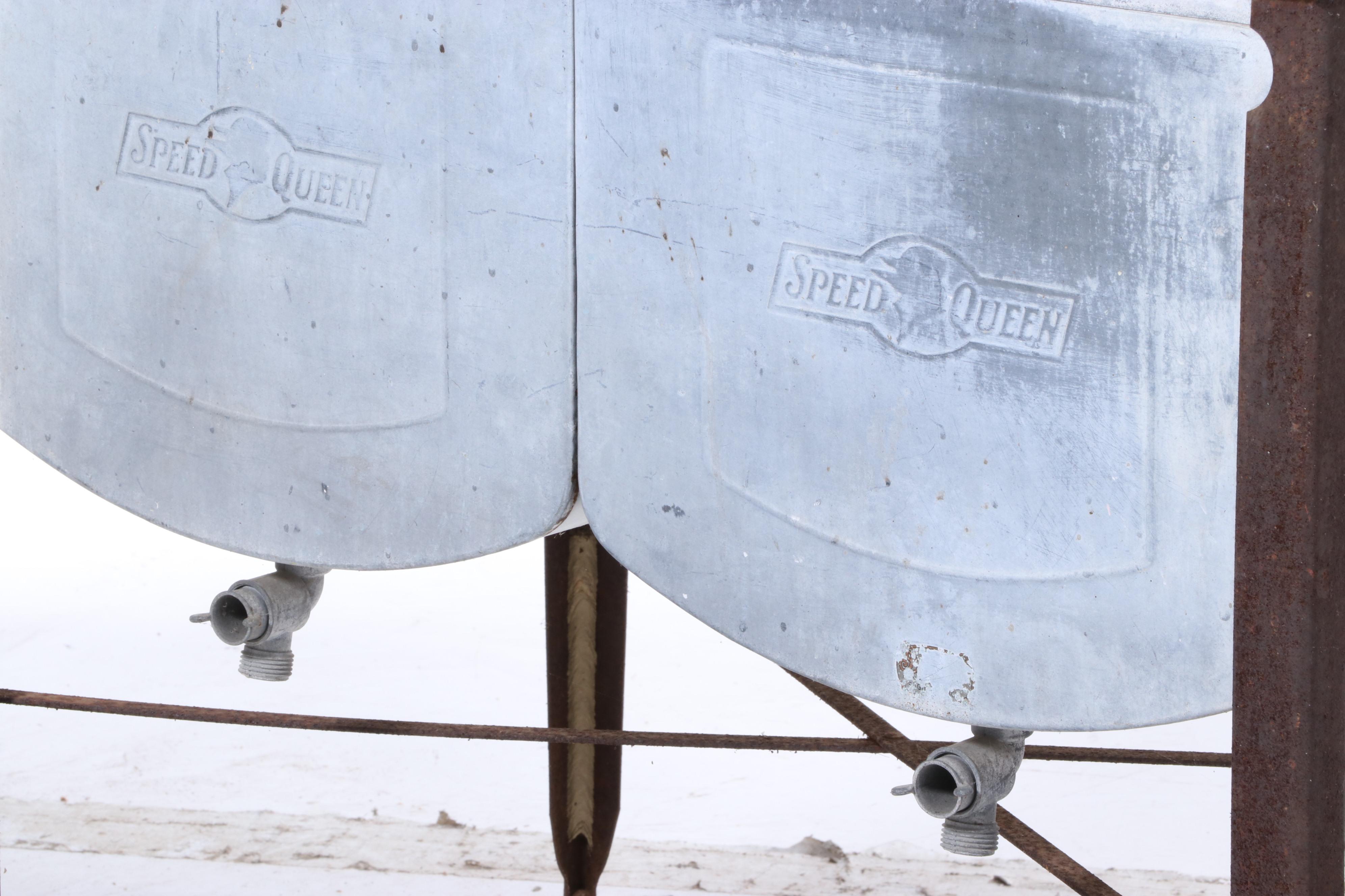 Speed Queen Galvanized Steel Double Sink Wash Basin, Early 20th Century