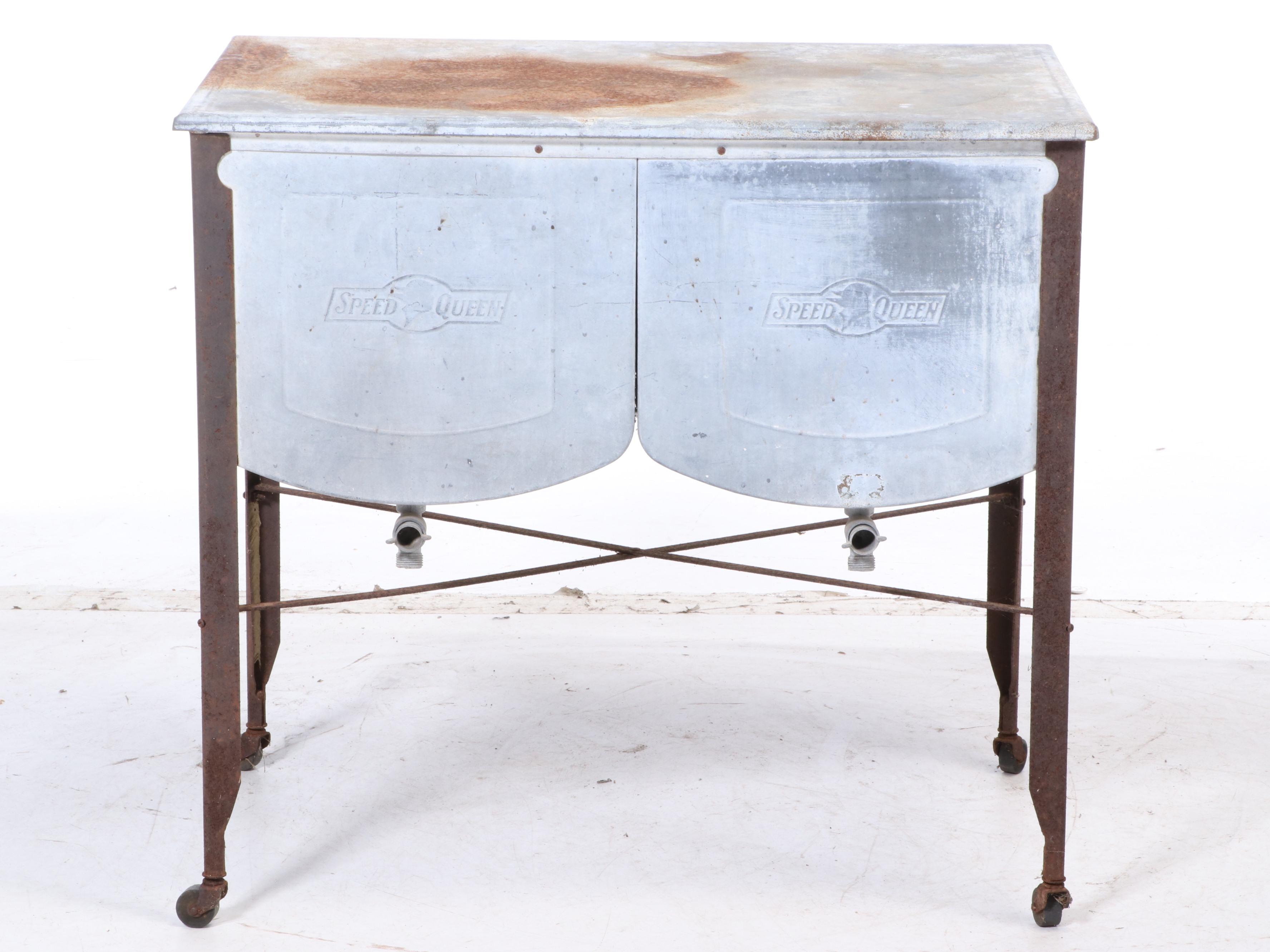 Speed Queen Galvanized Steel Double Sink Wash Basin, Early 20th Century