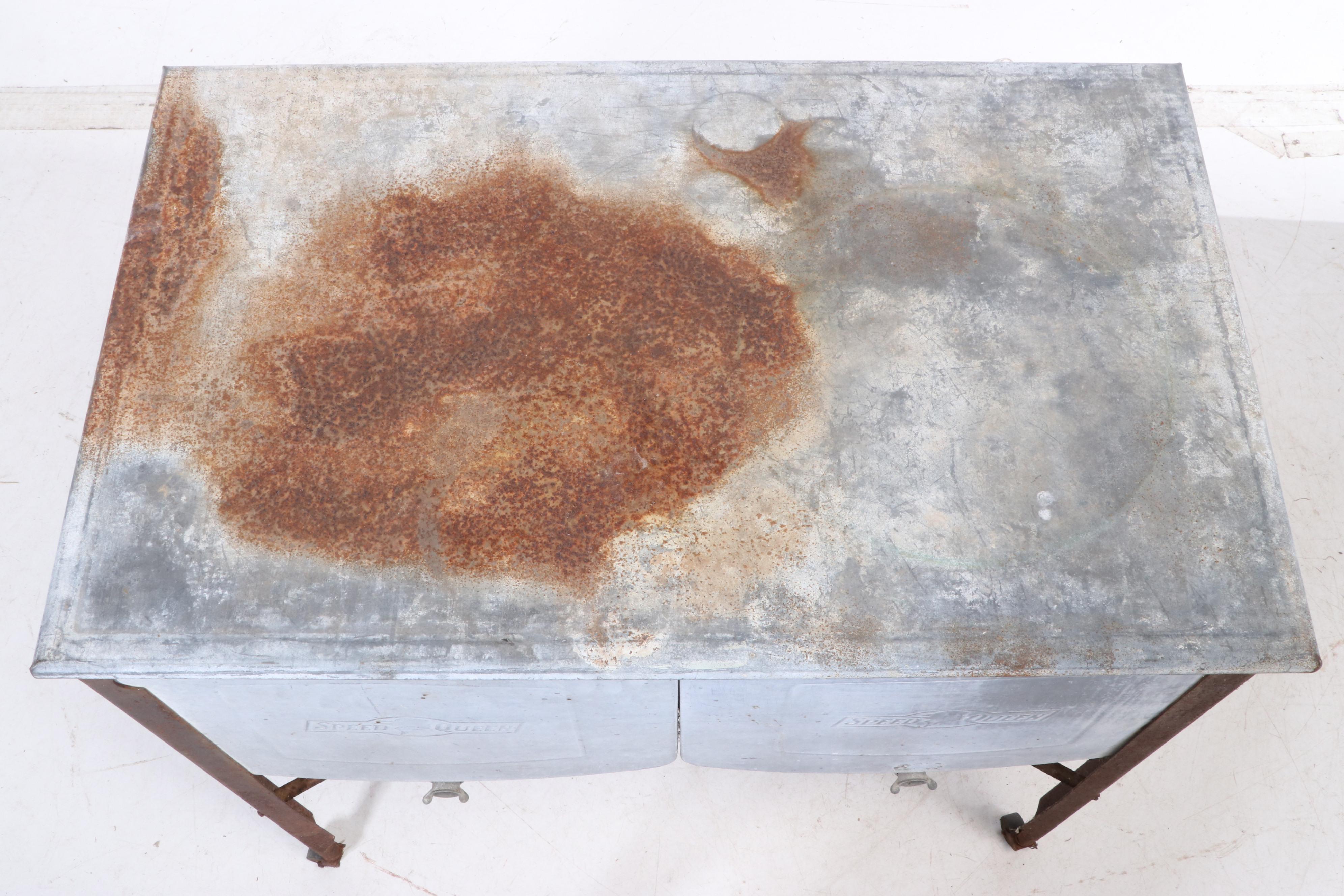 Speed Queen Galvanized Steel Double Sink Wash Basin, Early 20th Century