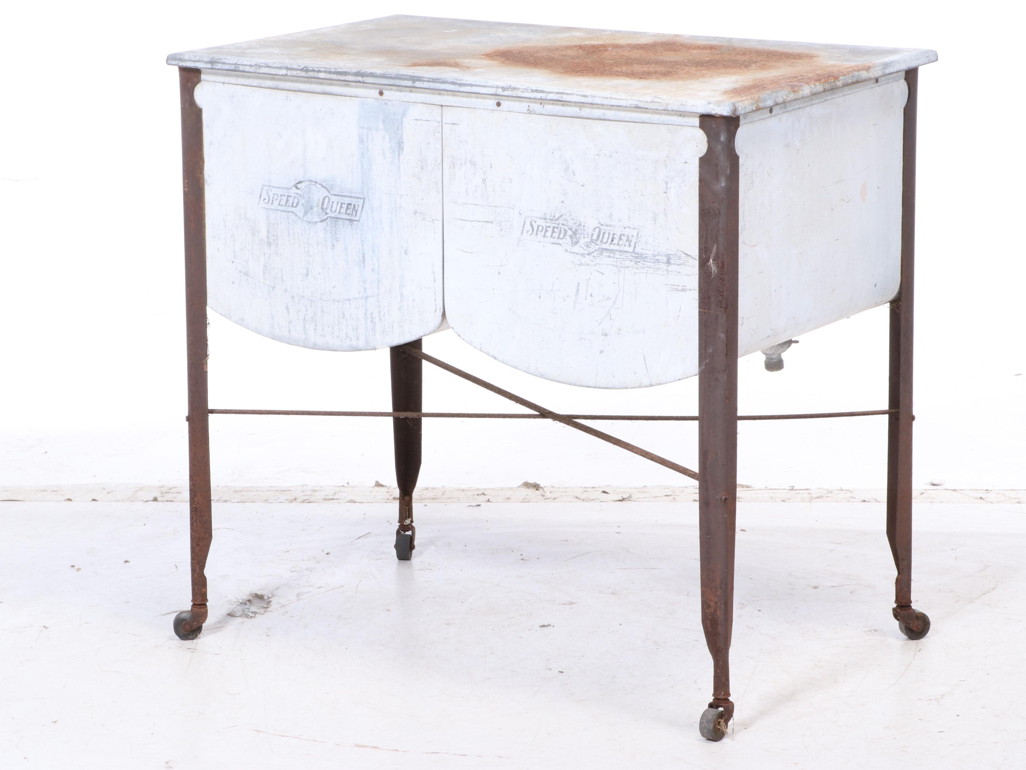 Speed Queen Galvanized Steel Double Sink Wash Basin, Early 20th Century