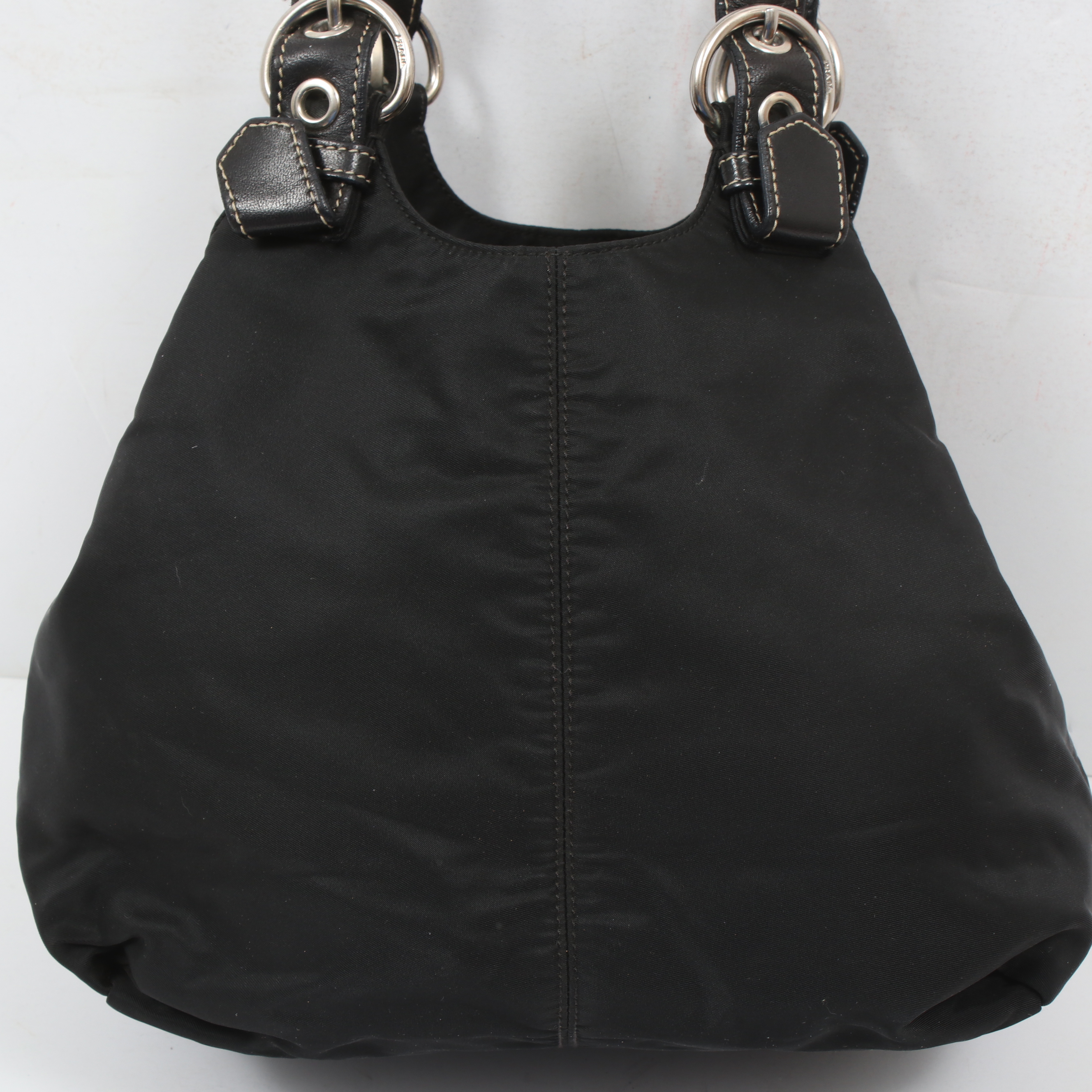 Prada Black Tessuto Nylon and Leather Double Buckle Shoulder Bag
