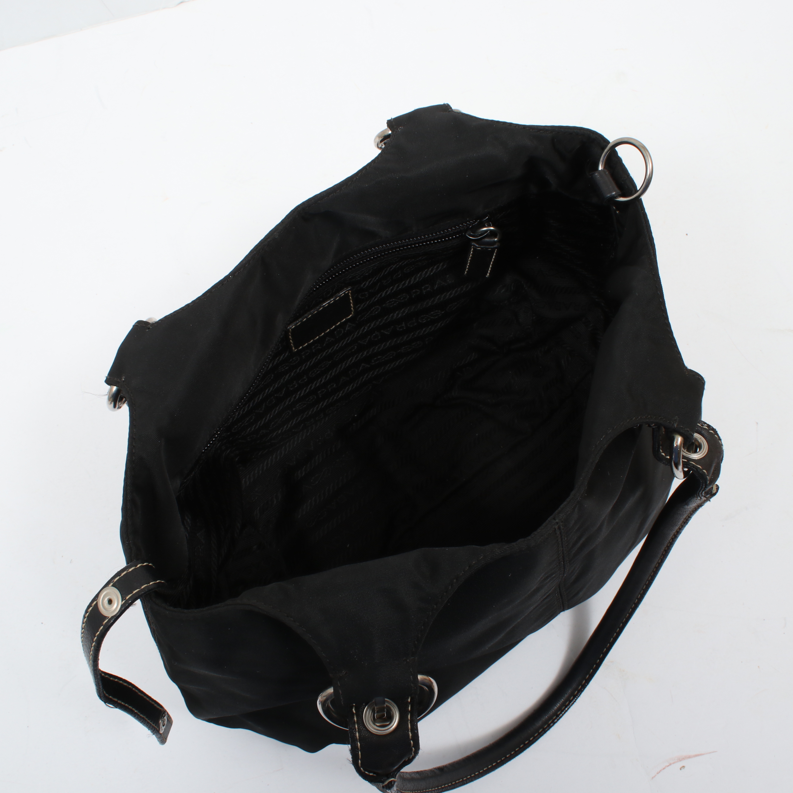 Prada Black Tessuto Nylon and Leather Double Buckle Shoulder Bag