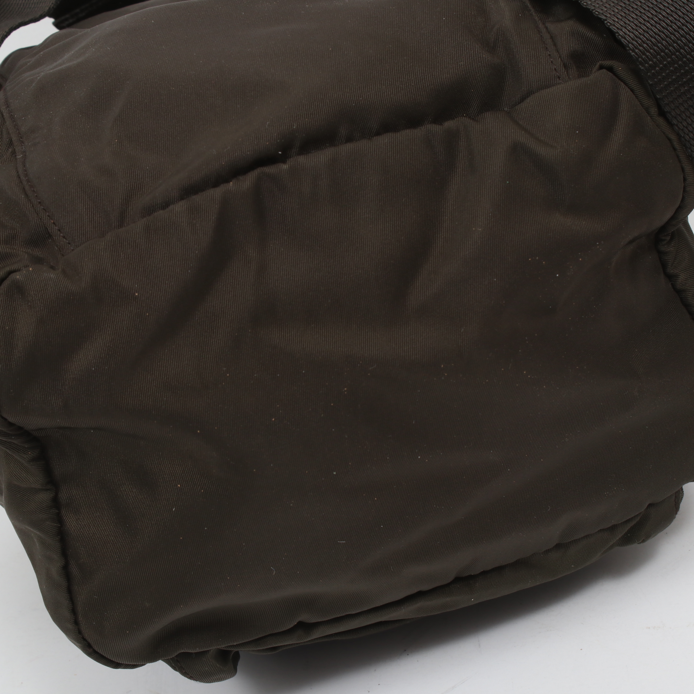 Prada Olive Green Tessuto Nylon and Brown Leather Mini Backpack Purse