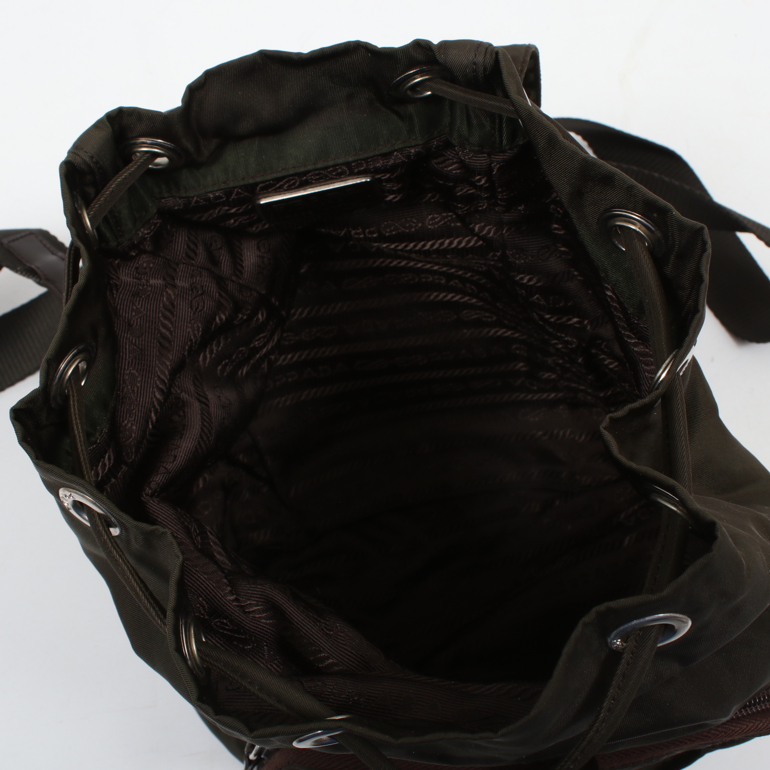 Prada Olive Green Tessuto Nylon and Brown Leather Mini Backpack Purse