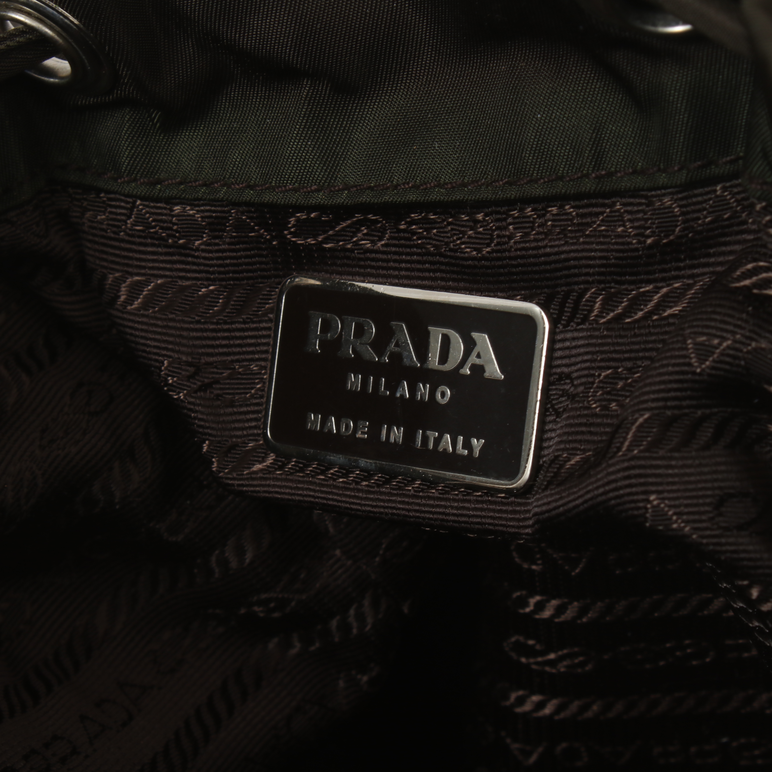 Prada Olive Green Tessuto Nylon and Brown Leather Mini Backpack Purse