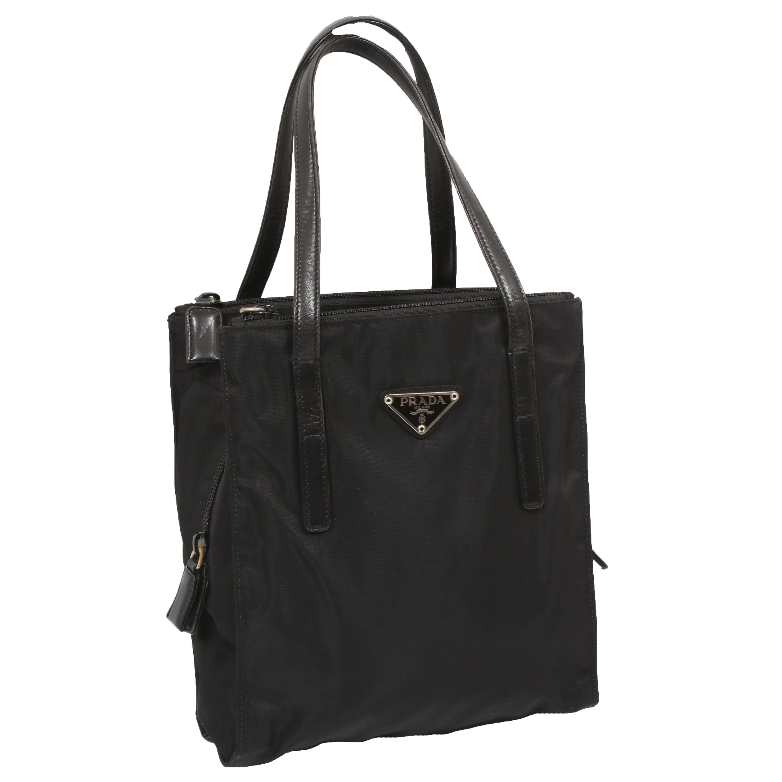 Prada Black Tessuto Nylon and Leather  Top Handle Bag