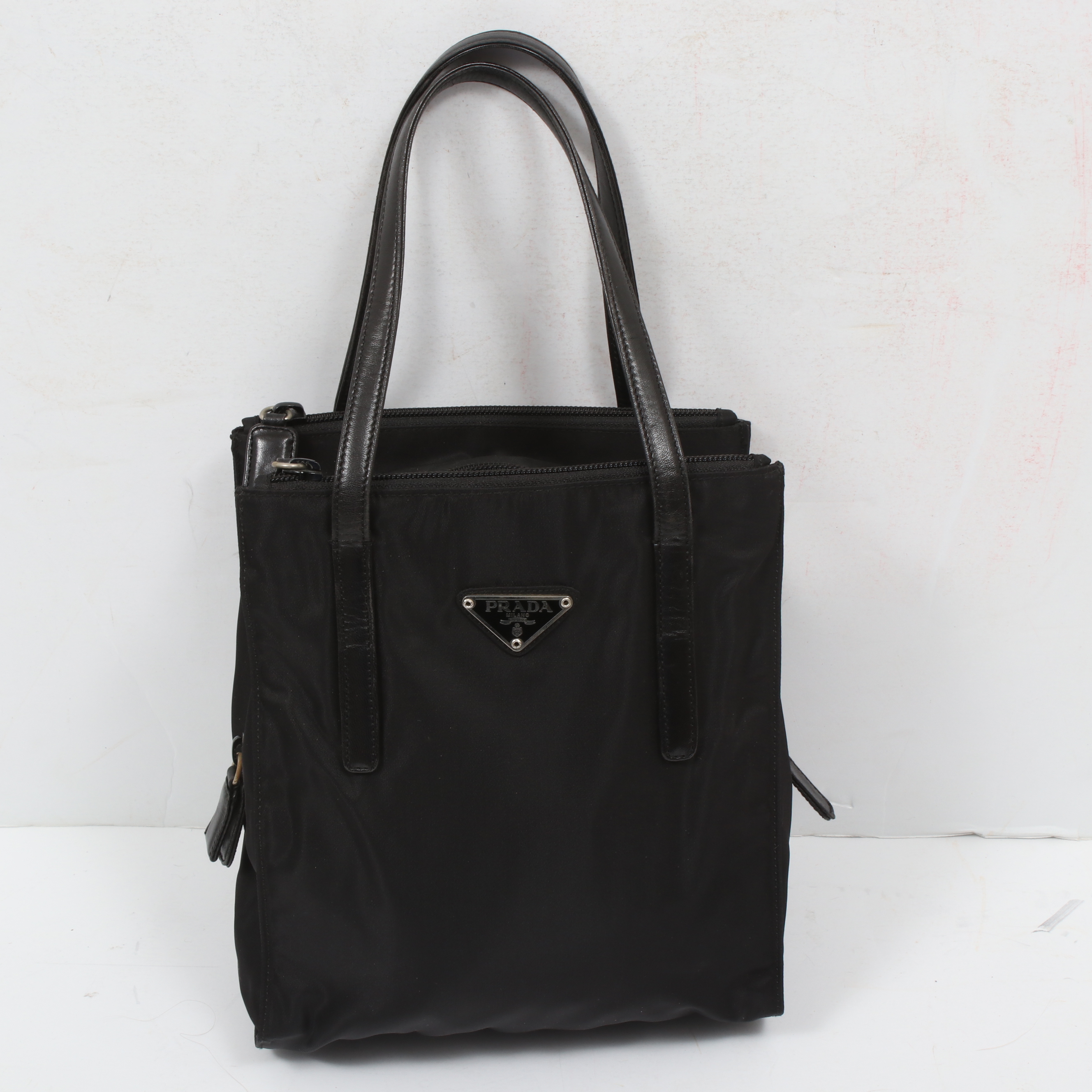 Prada Black Tessuto Nylon and Leather  Top Handle Bag