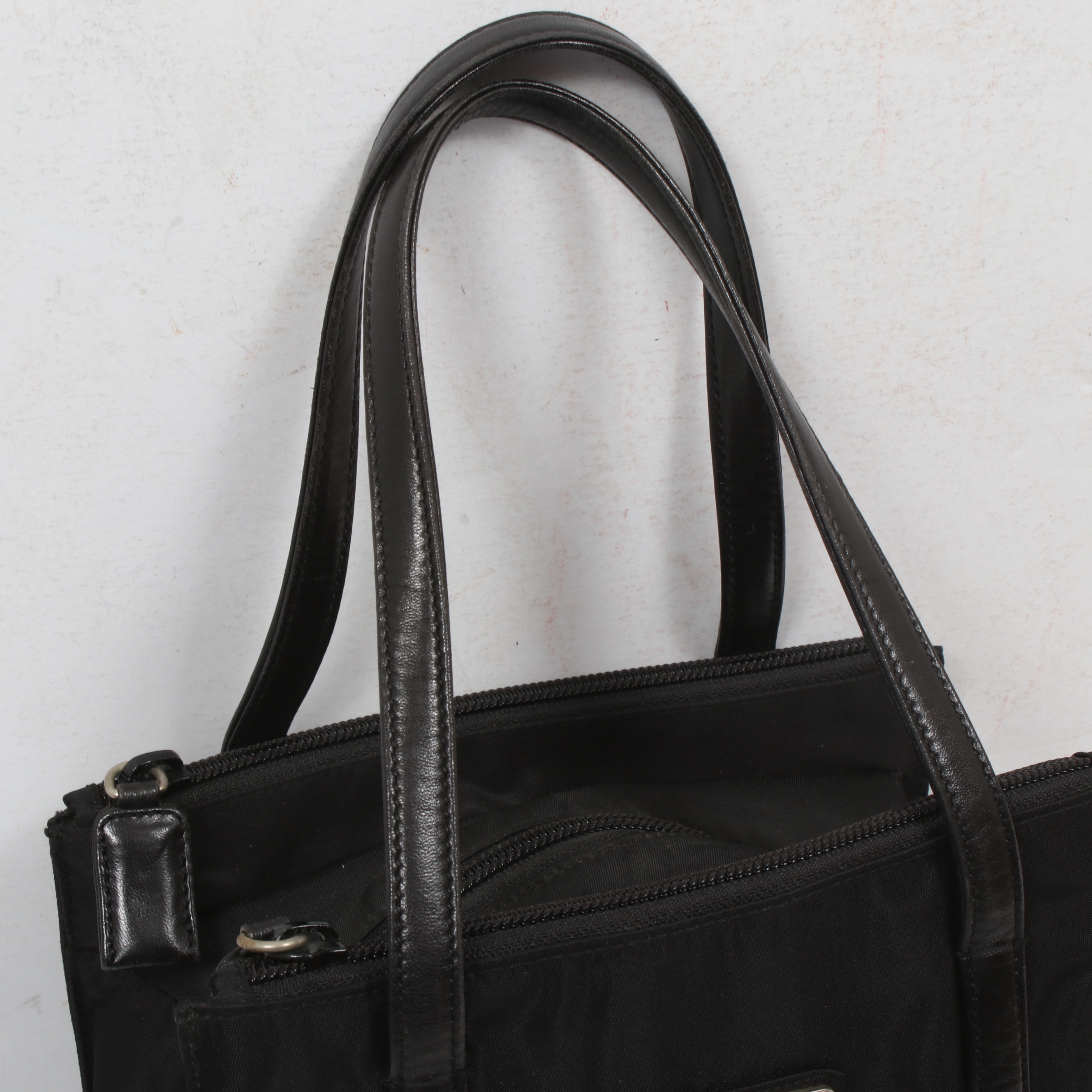 Prada Black Tessuto Nylon and Leather  Top Handle Bag