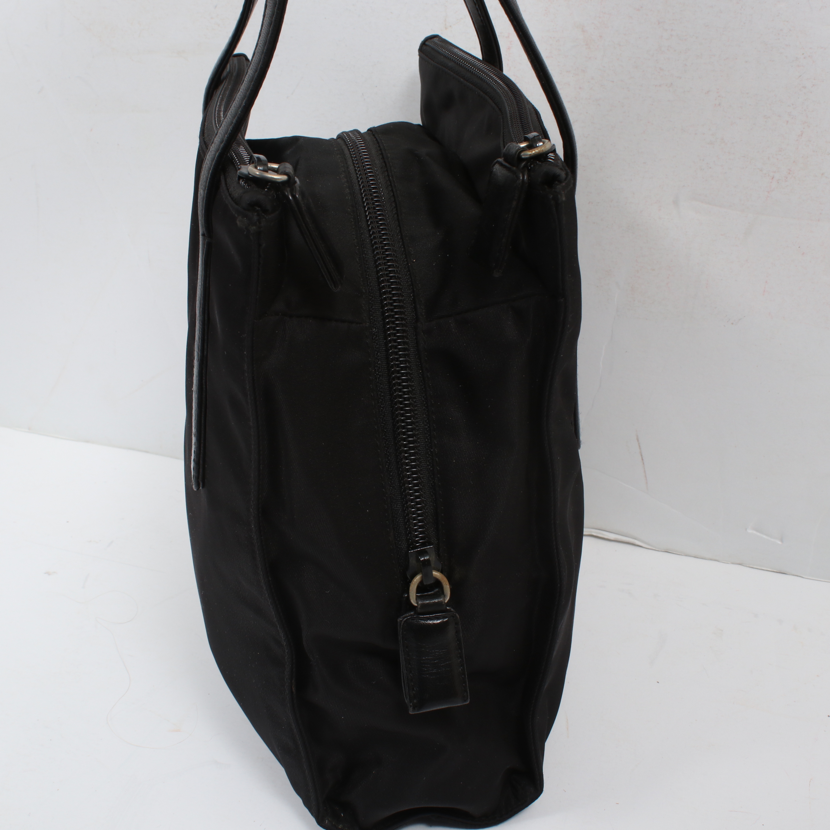 Prada Black Tessuto Nylon and Leather  Top Handle Bag