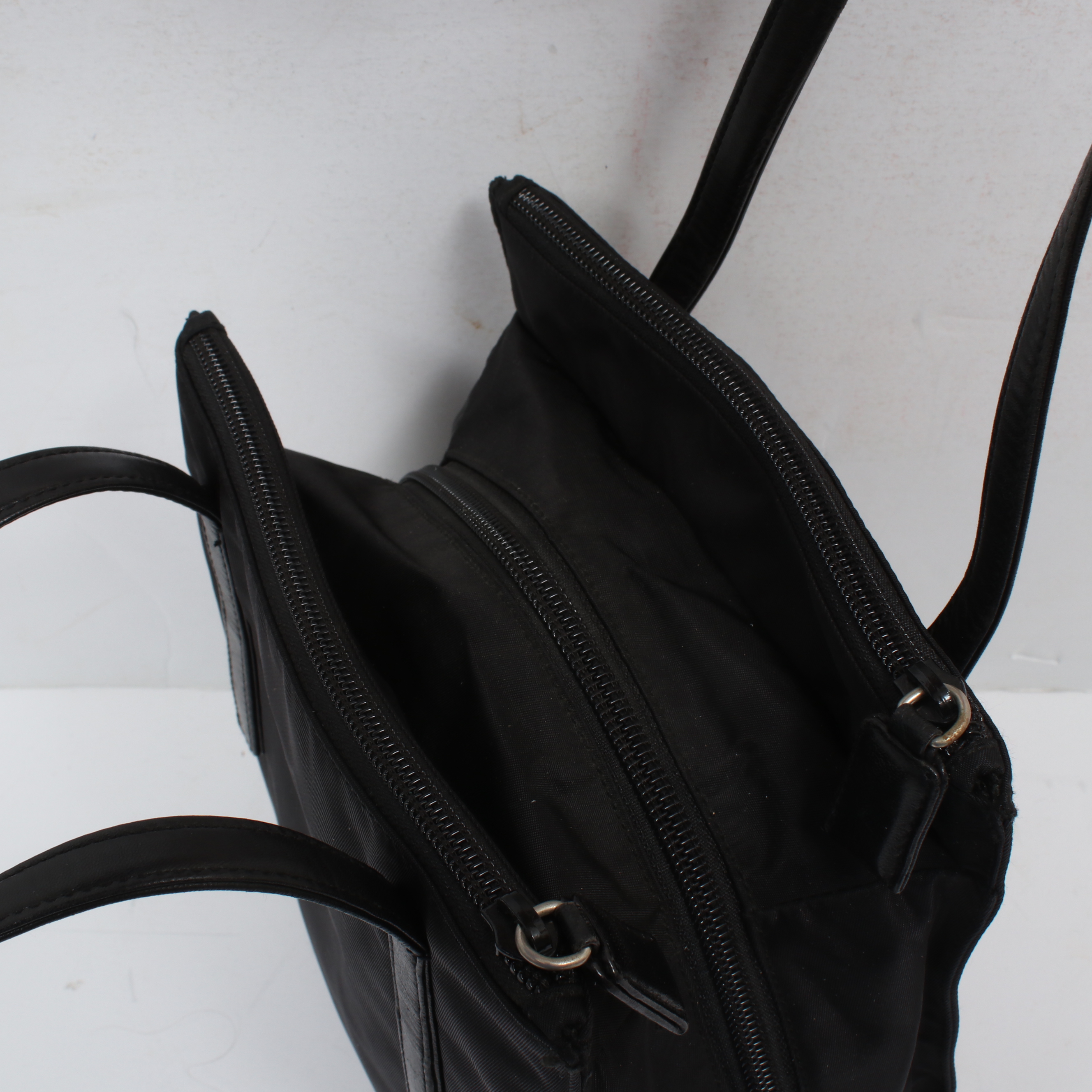 Prada Black Tessuto Nylon and Leather  Top Handle Bag