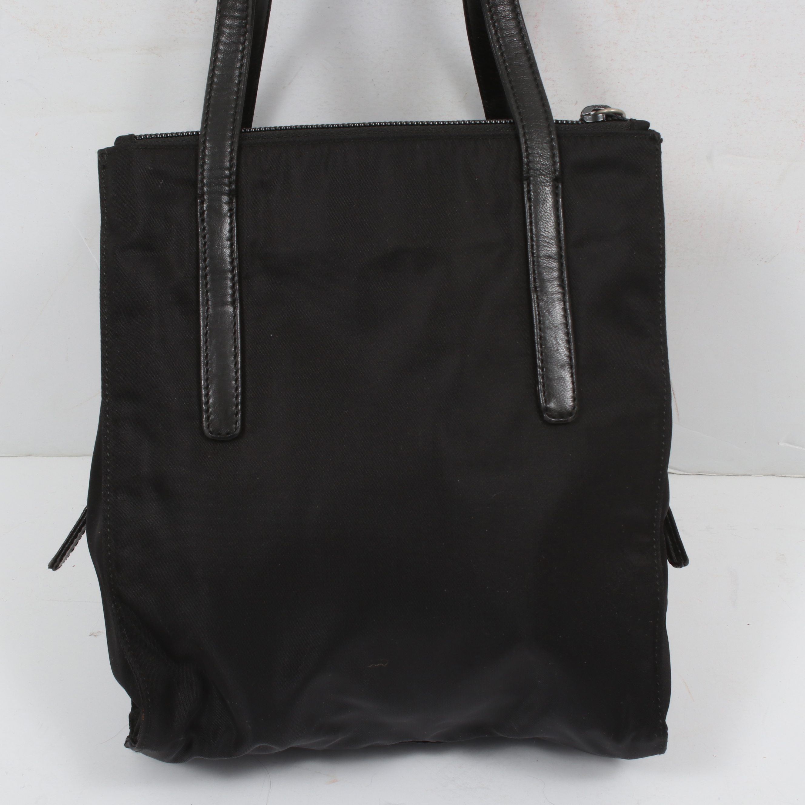 Prada Black Tessuto Nylon and Leather  Top Handle Bag