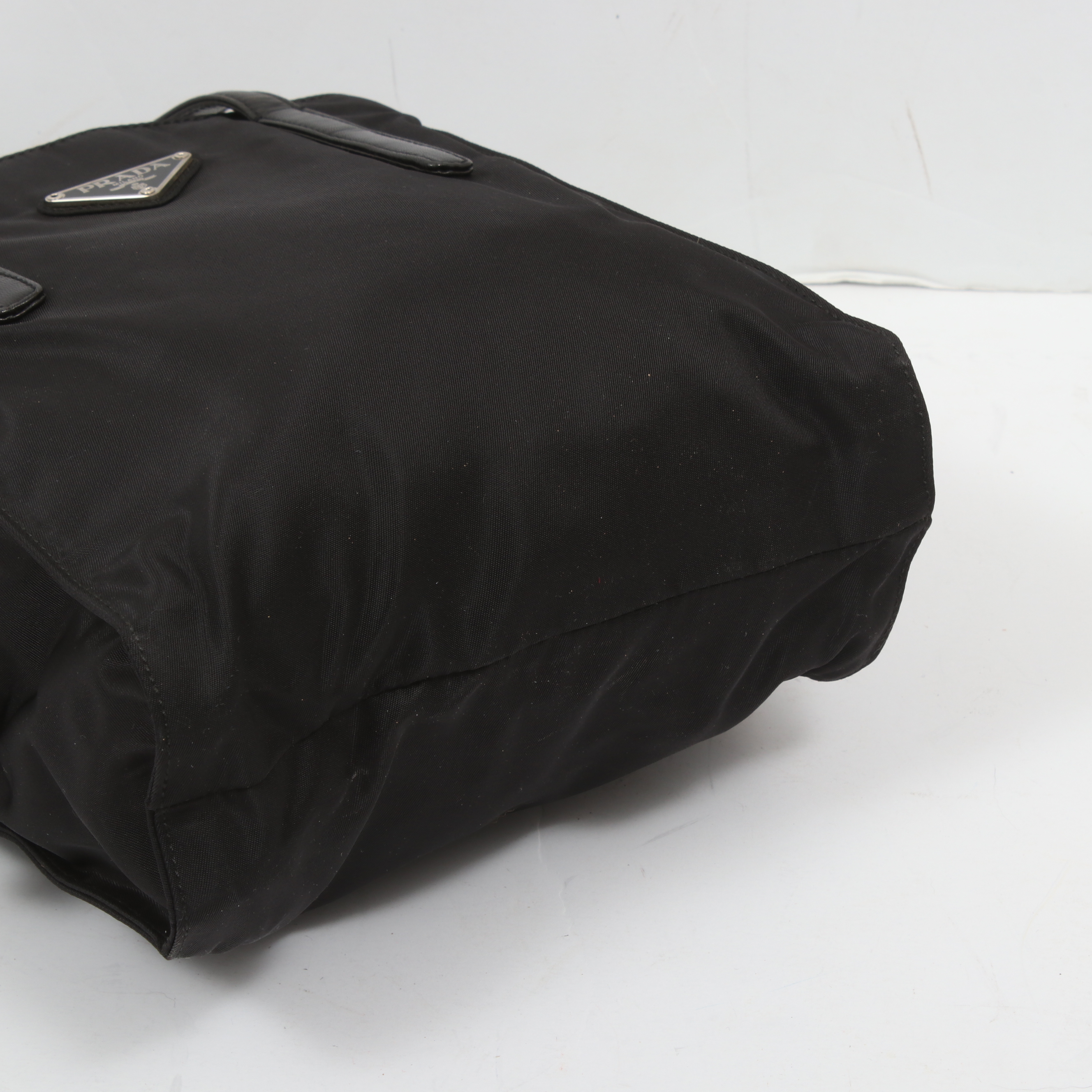 Prada Black Tessuto Nylon and Leather  Top Handle Bag