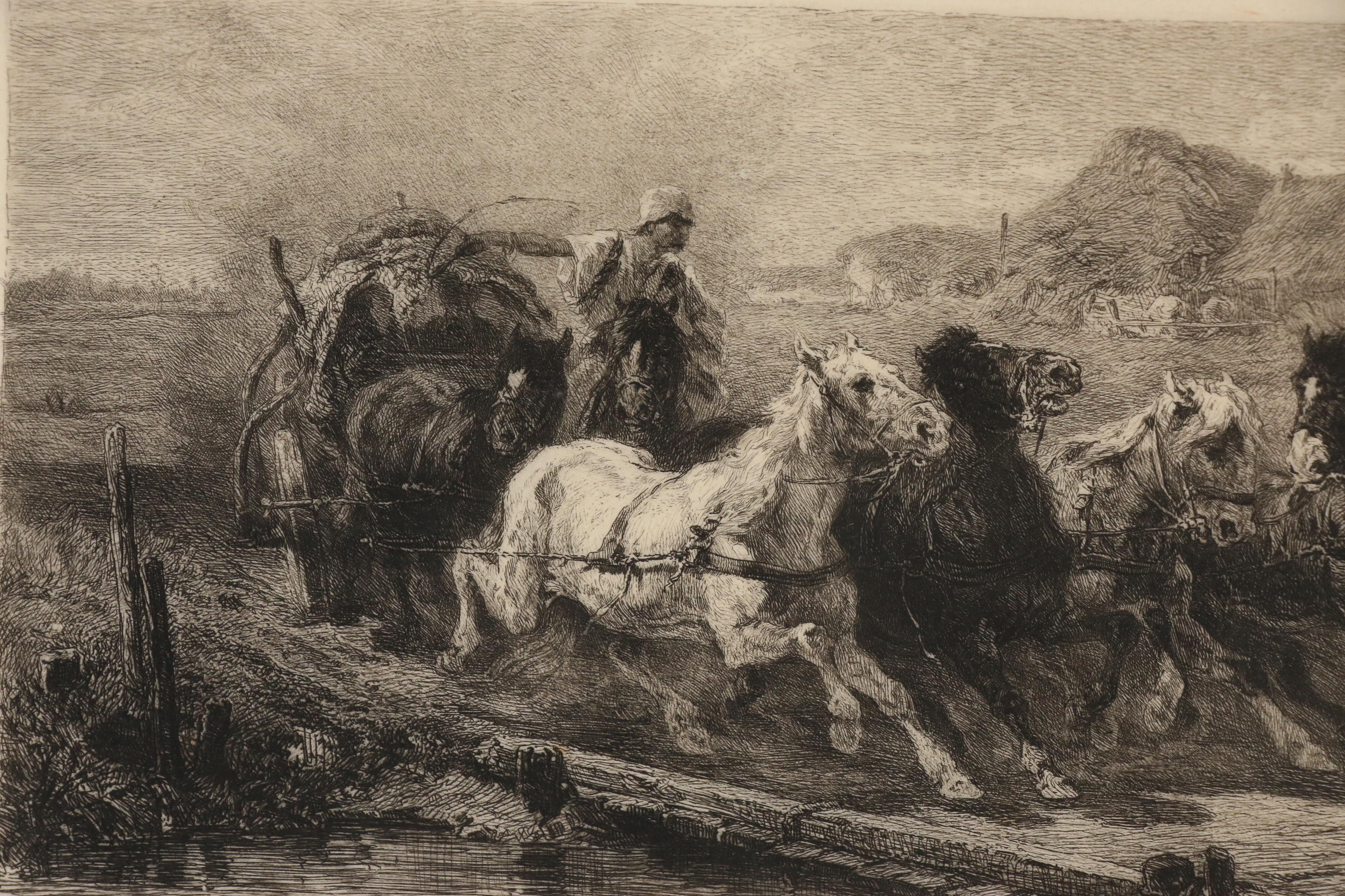 William Unger Restrike Etching After Adolf Schreyer's "Wallachian Team"