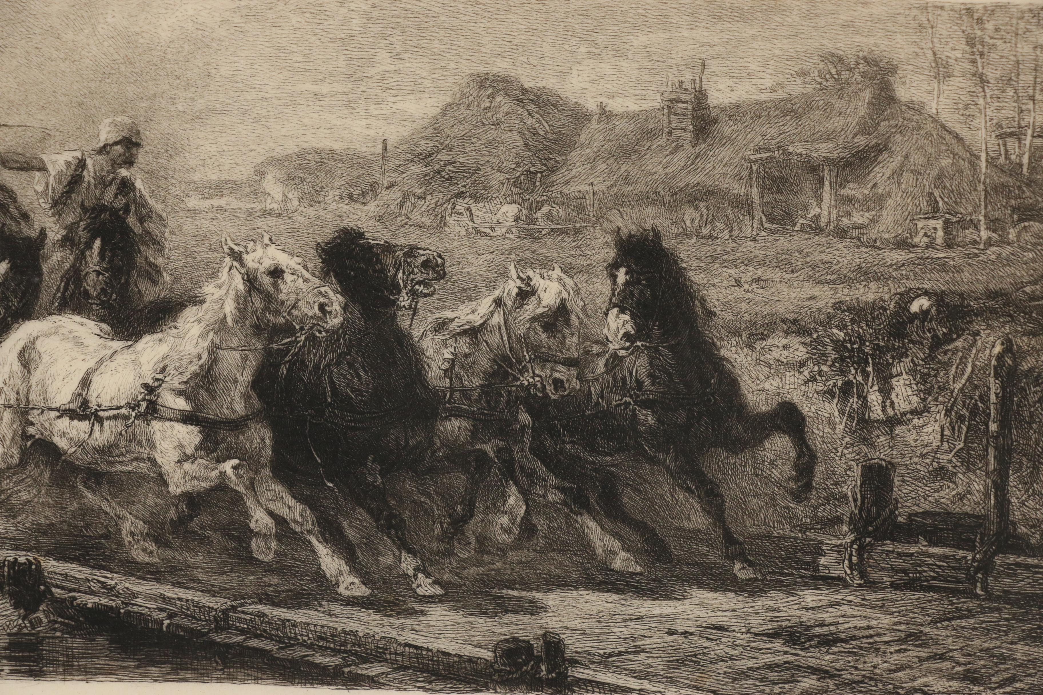 William Unger Restrike Etching After Adolf Schreyer's "Wallachian Team"