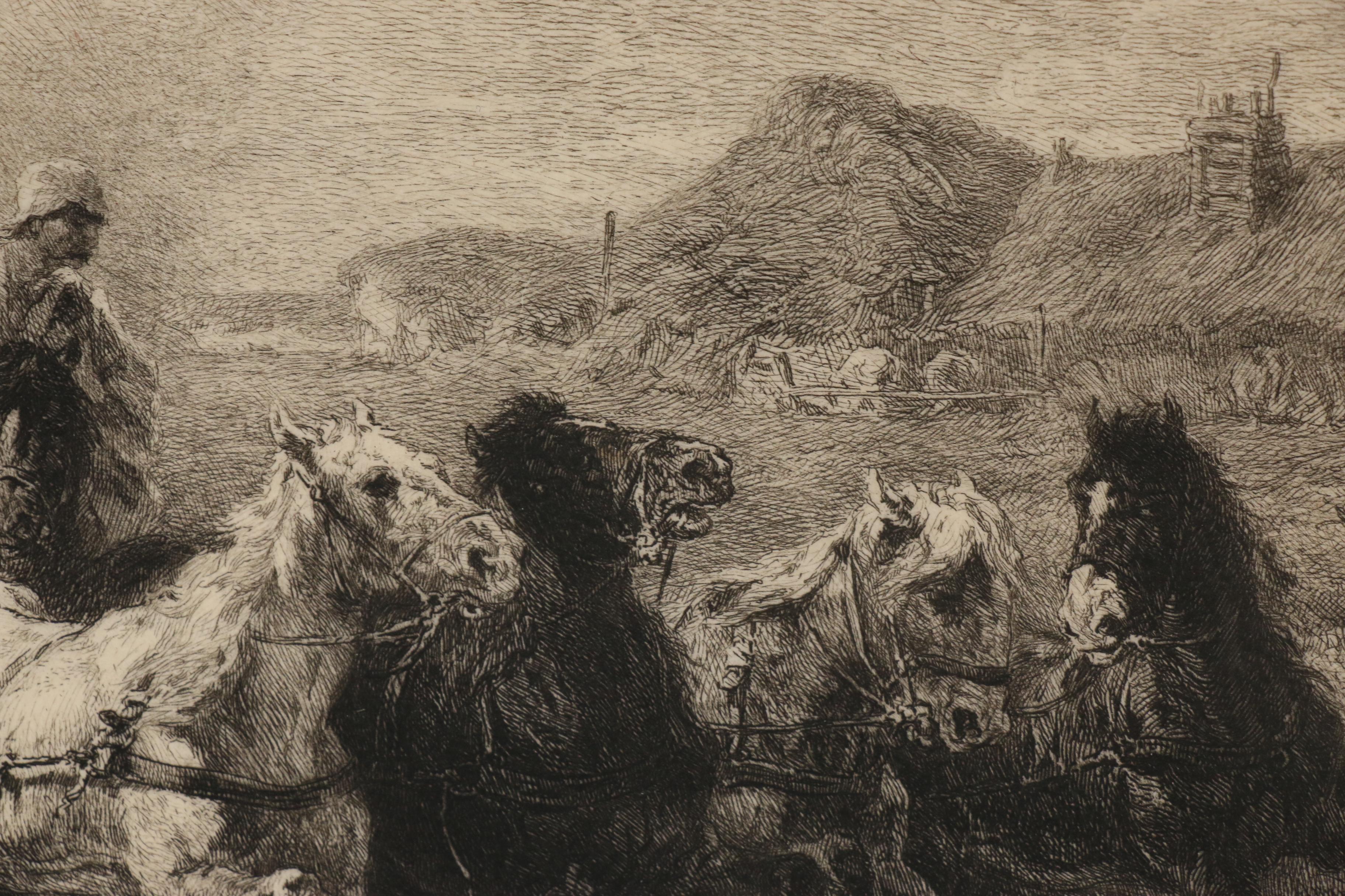 William Unger Restrike Etching After Adolf Schreyer's "Wallachian Team"