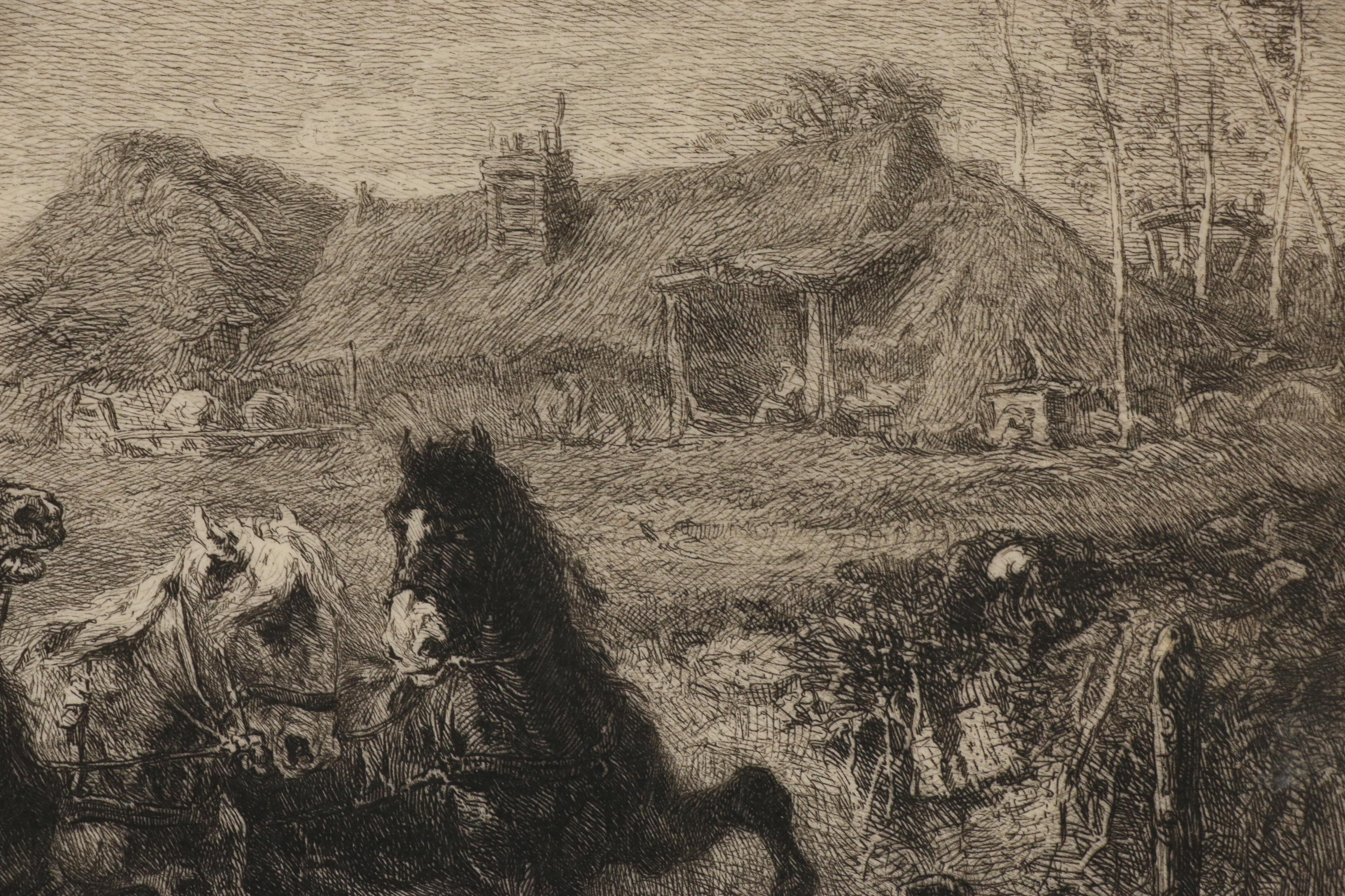 William Unger Restrike Etching After Adolf Schreyer's "Wallachian Team"