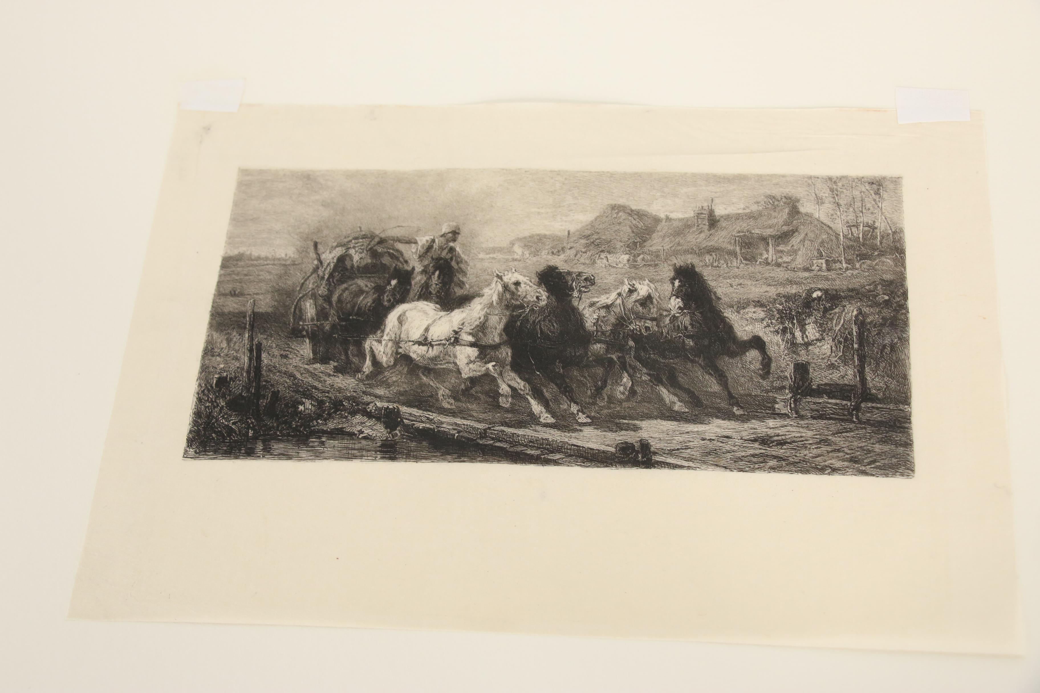 William Unger Restrike Etching After Adolf Schreyer's "Wallachian Team"