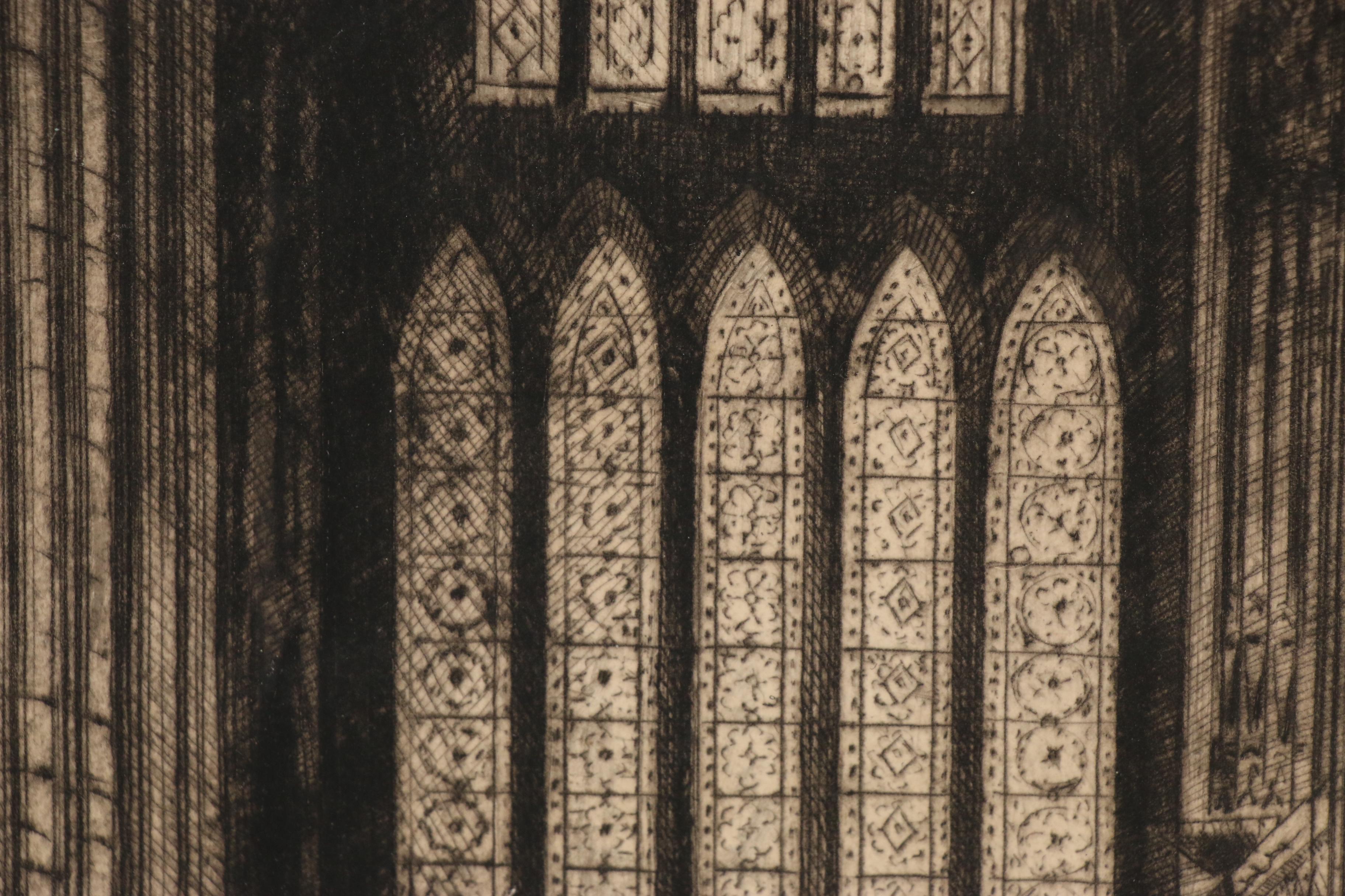 James Alphege Brewer Etching "York Minster (the Five Sisters Window)"