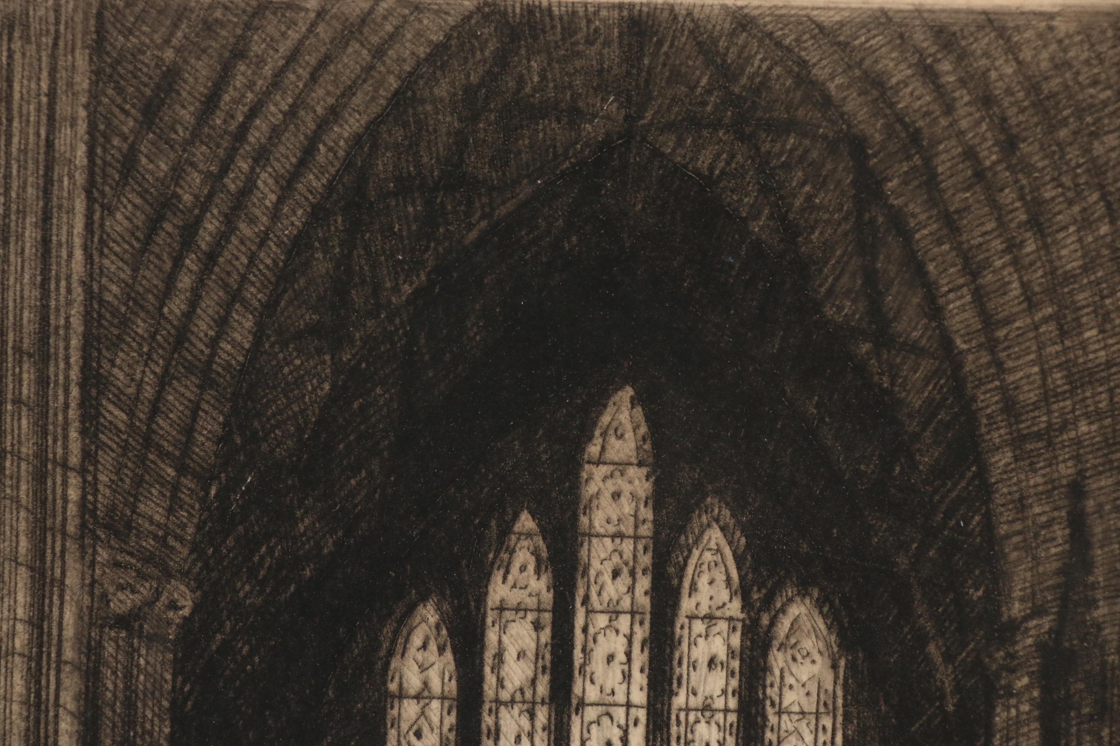 James Alphege Brewer Etching "York Minster (the Five Sisters Window)"