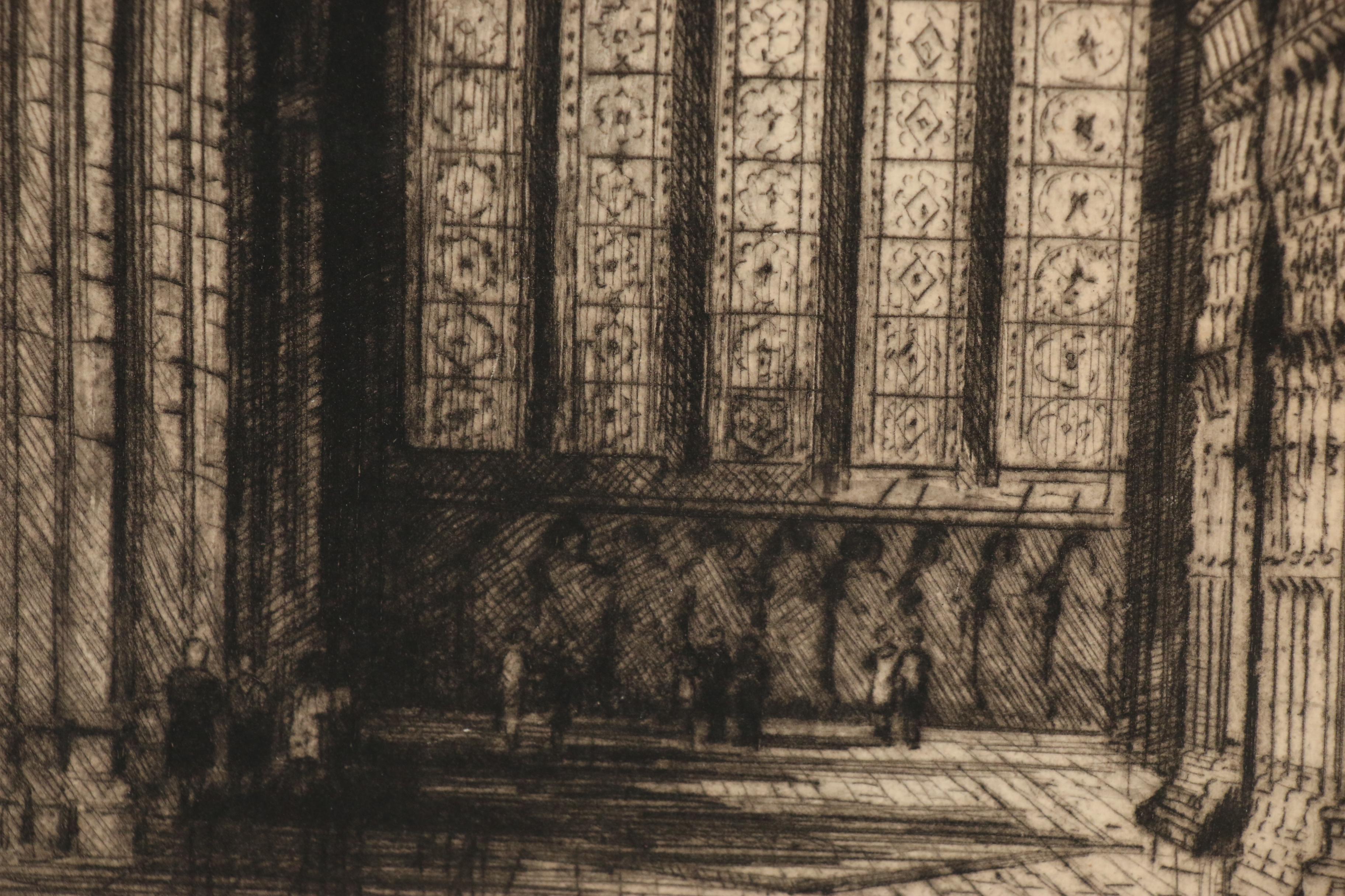 James Alphege Brewer Etching "York Minster (the Five Sisters Window)"