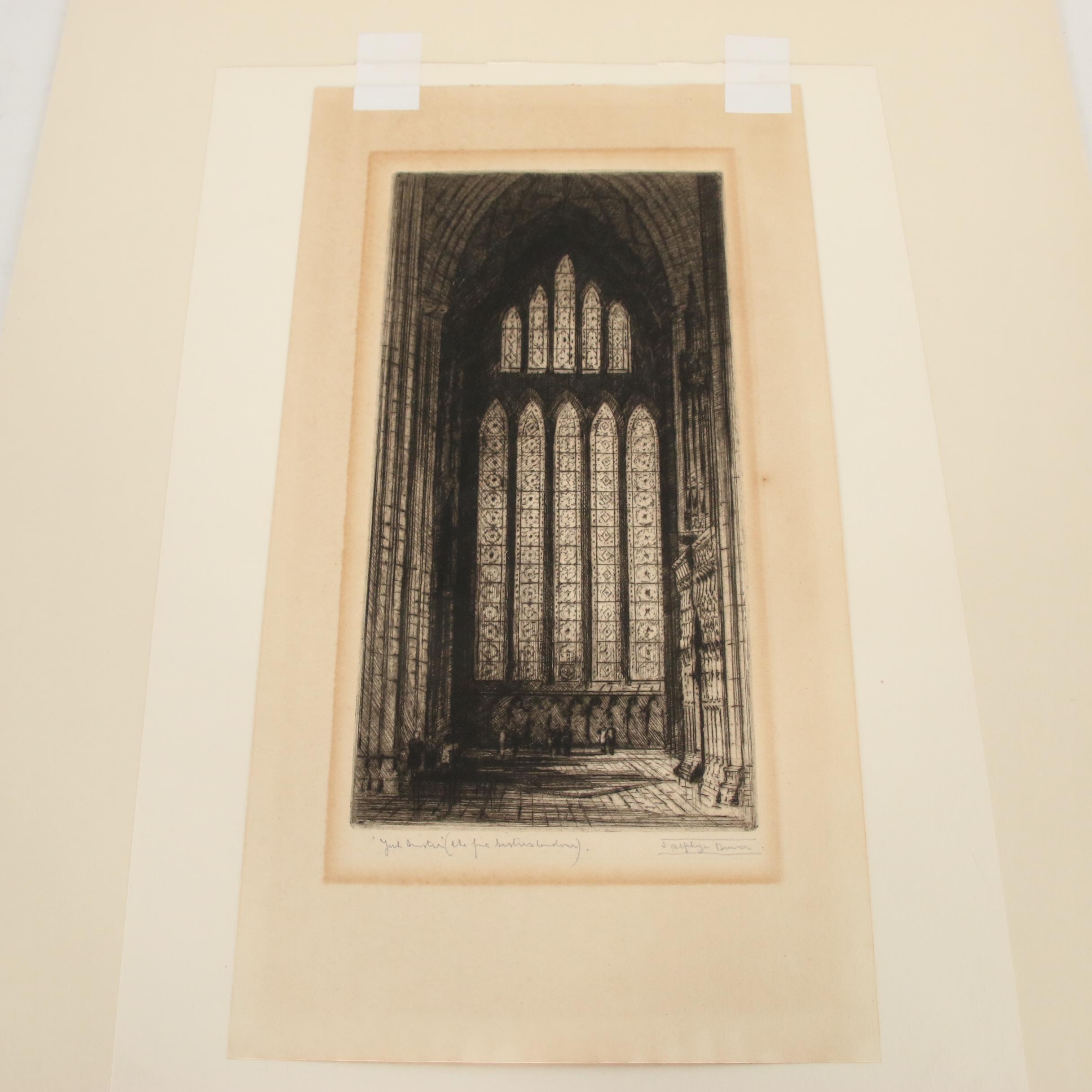 James Alphege Brewer Etching "York Minster (the Five Sisters Window)"