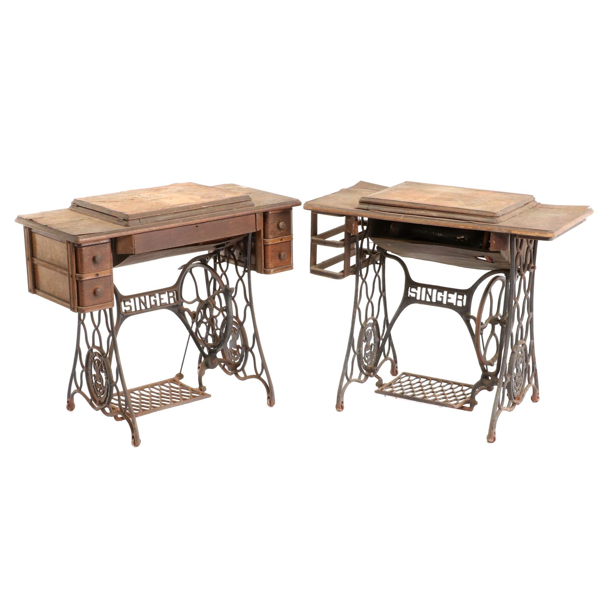Singer Manufacturing Co. Cast Iron Treadle Bases with Cabinets, Early 20th c.