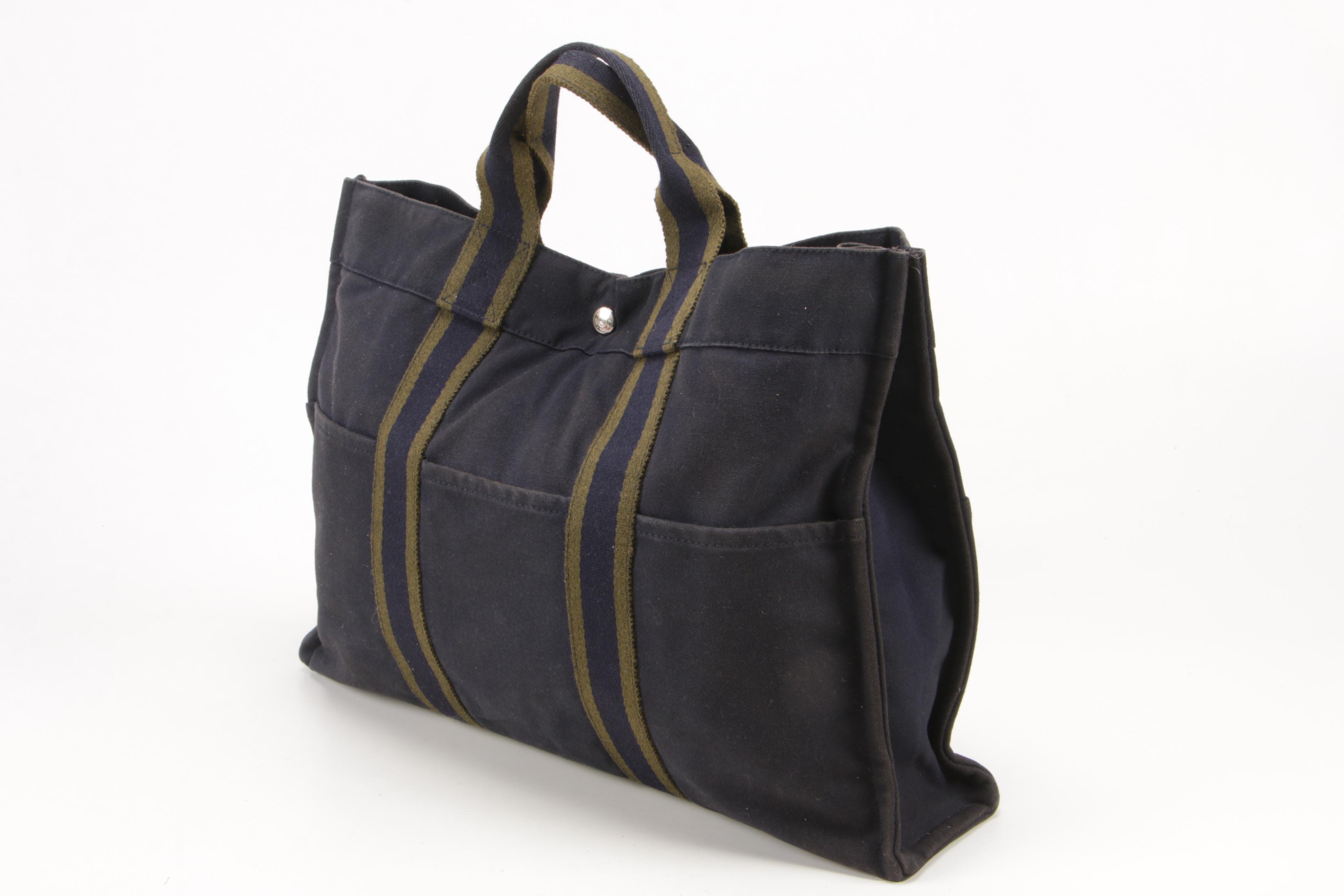 Hermès Paris Navy Blue Fourre-Tout Canvas Tote Bag