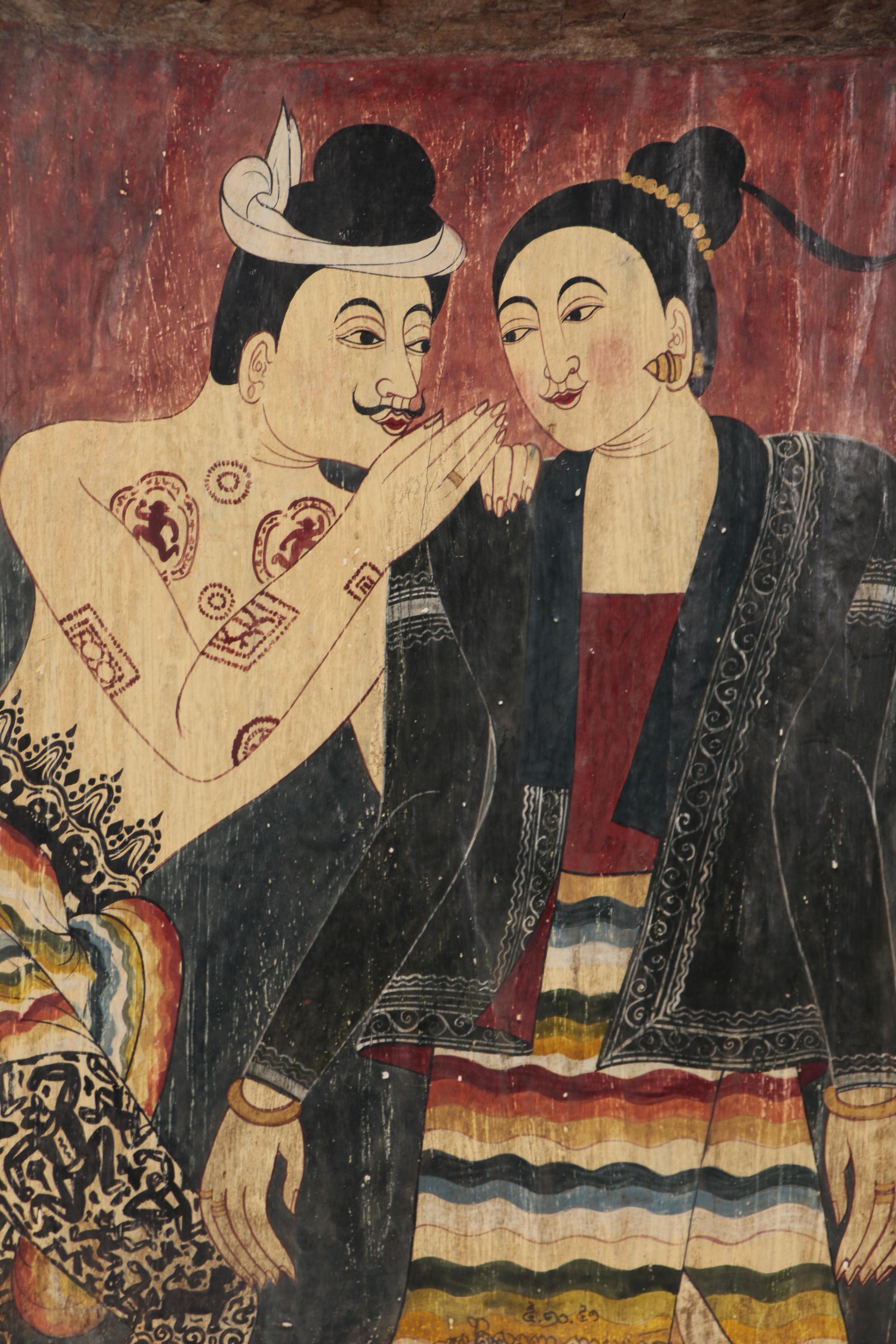 Thai Painted Wood Tray, After Wat Phumin Mural, Late 19th/20th Century