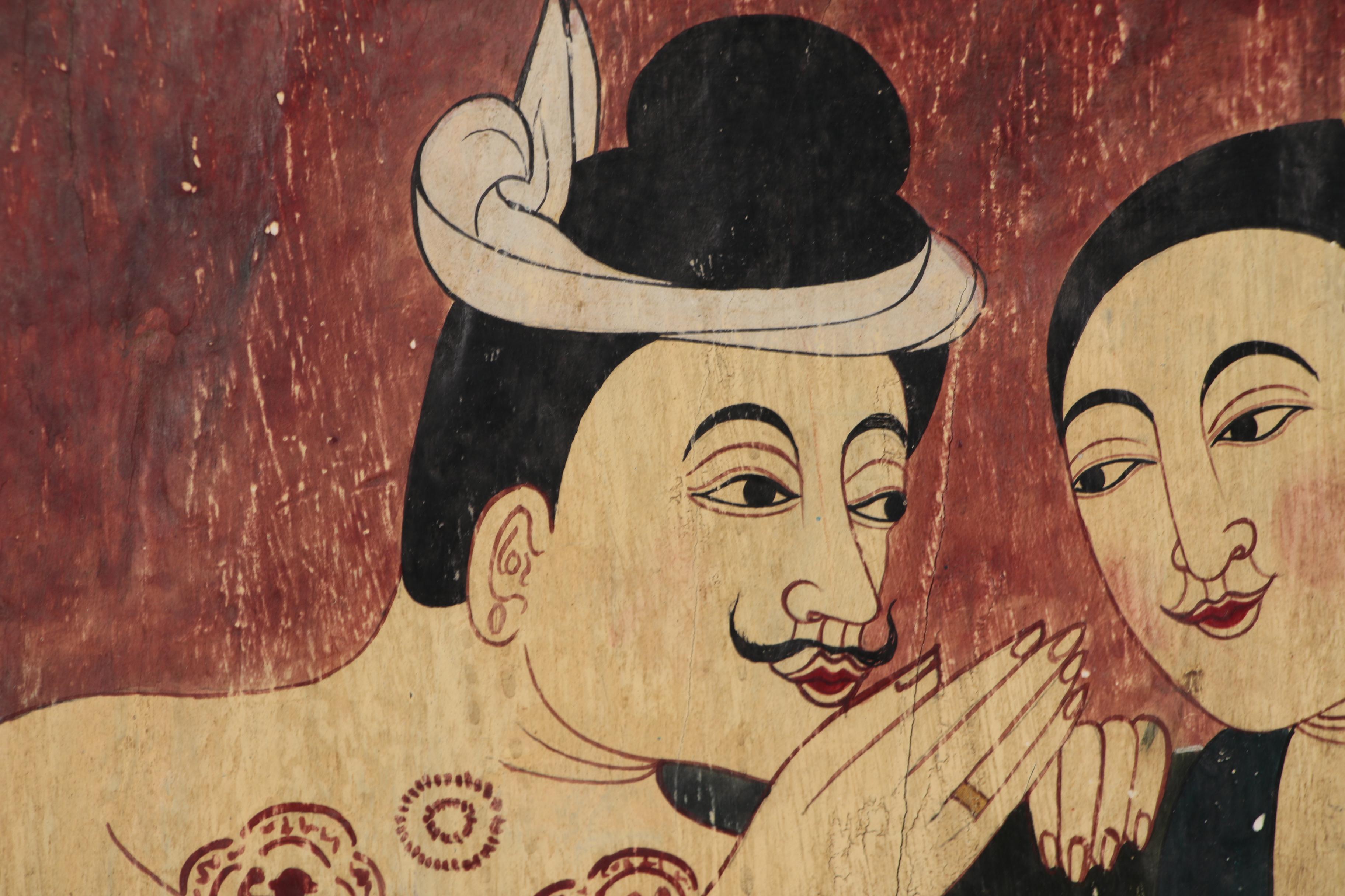 Thai Painted Wood Tray, After Wat Phumin Mural, Late 19th/20th Century