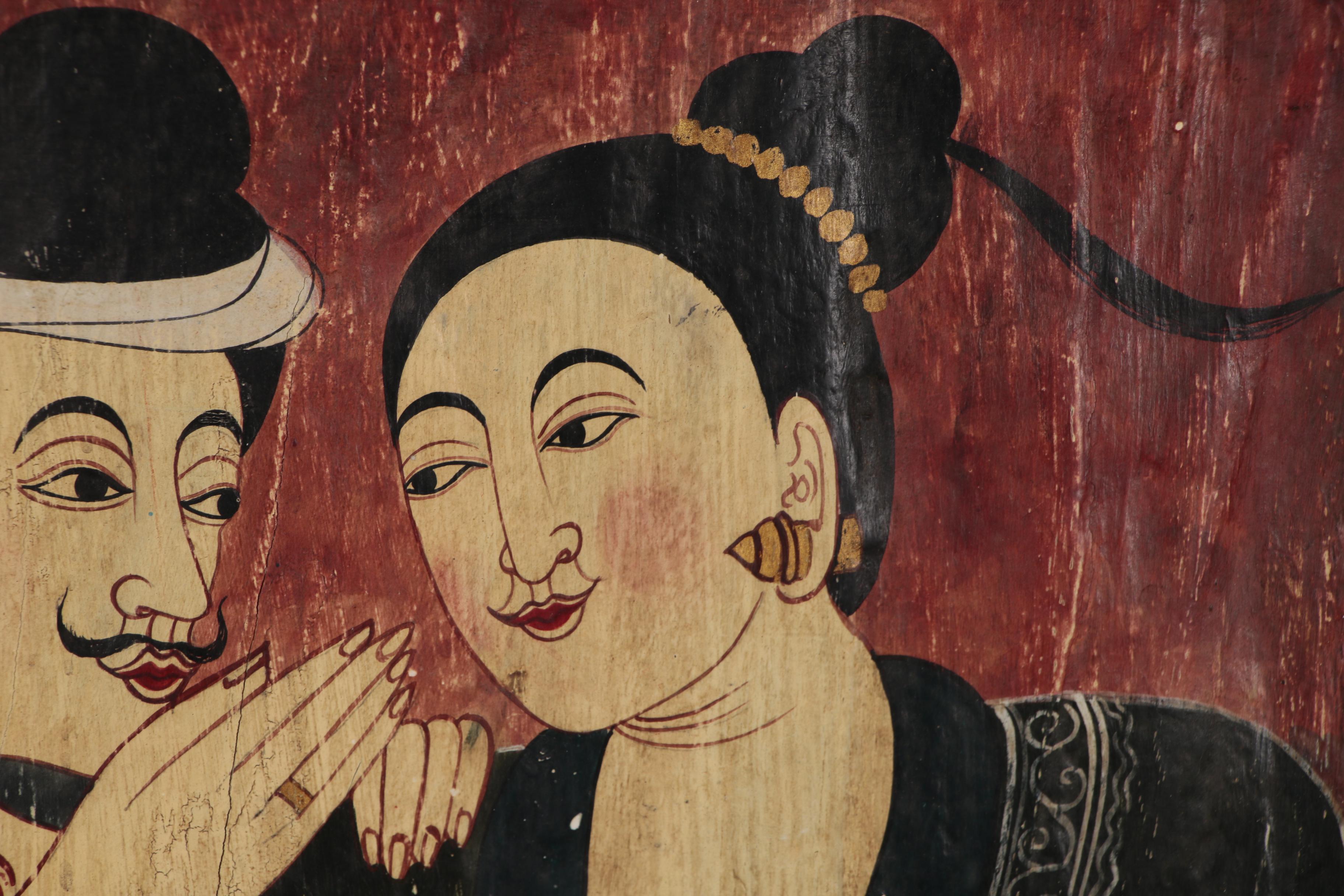 Thai Painted Wood Tray, After Wat Phumin Mural, Late 19th/20th Century