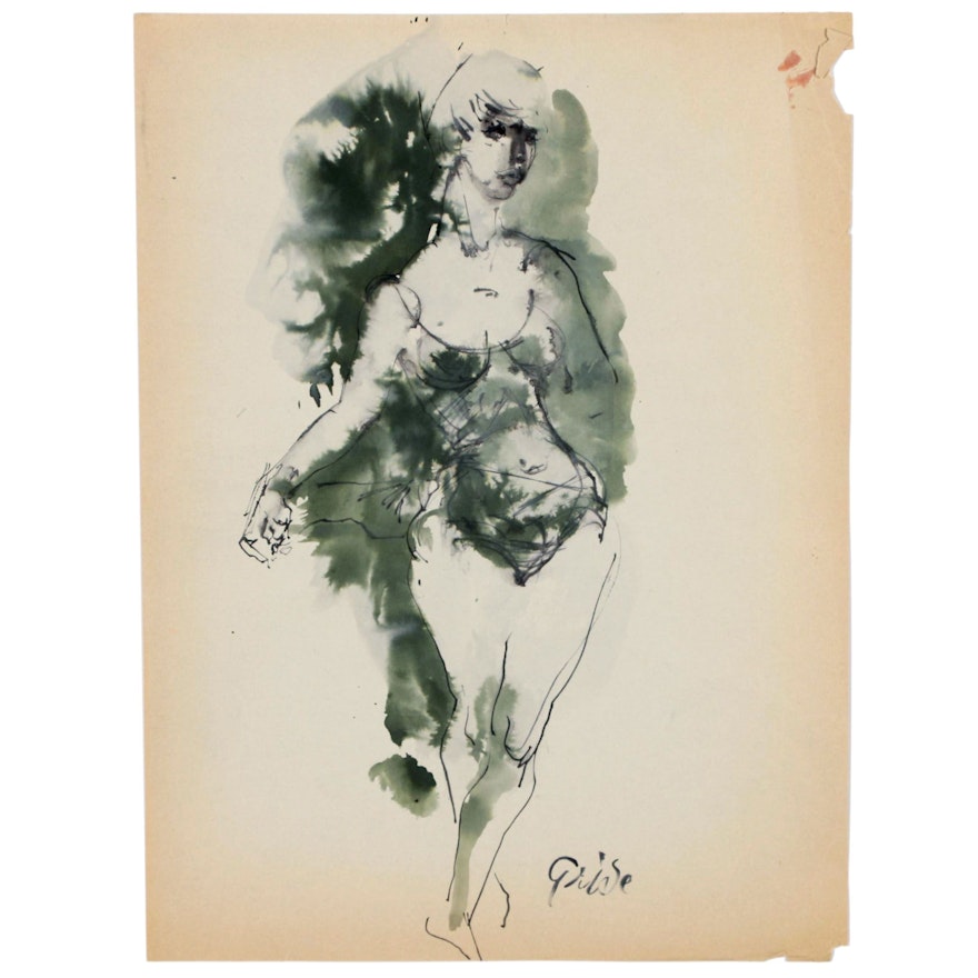 Hendrik Grise Expressionist Watercolor Painting of Figure