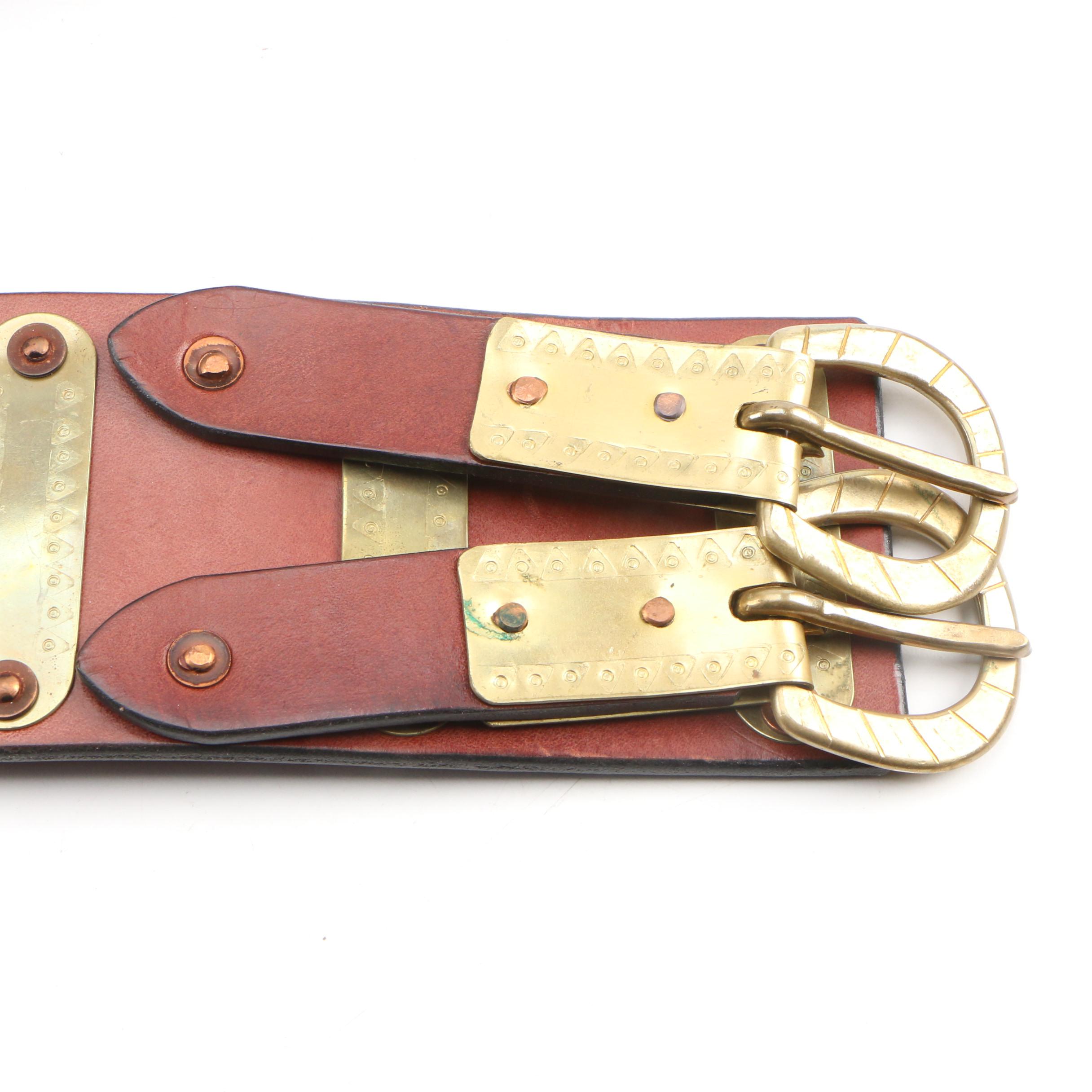 Siskiyou and Liberty Coin Tooled Black Leather Belt with Other Belts, Vintage