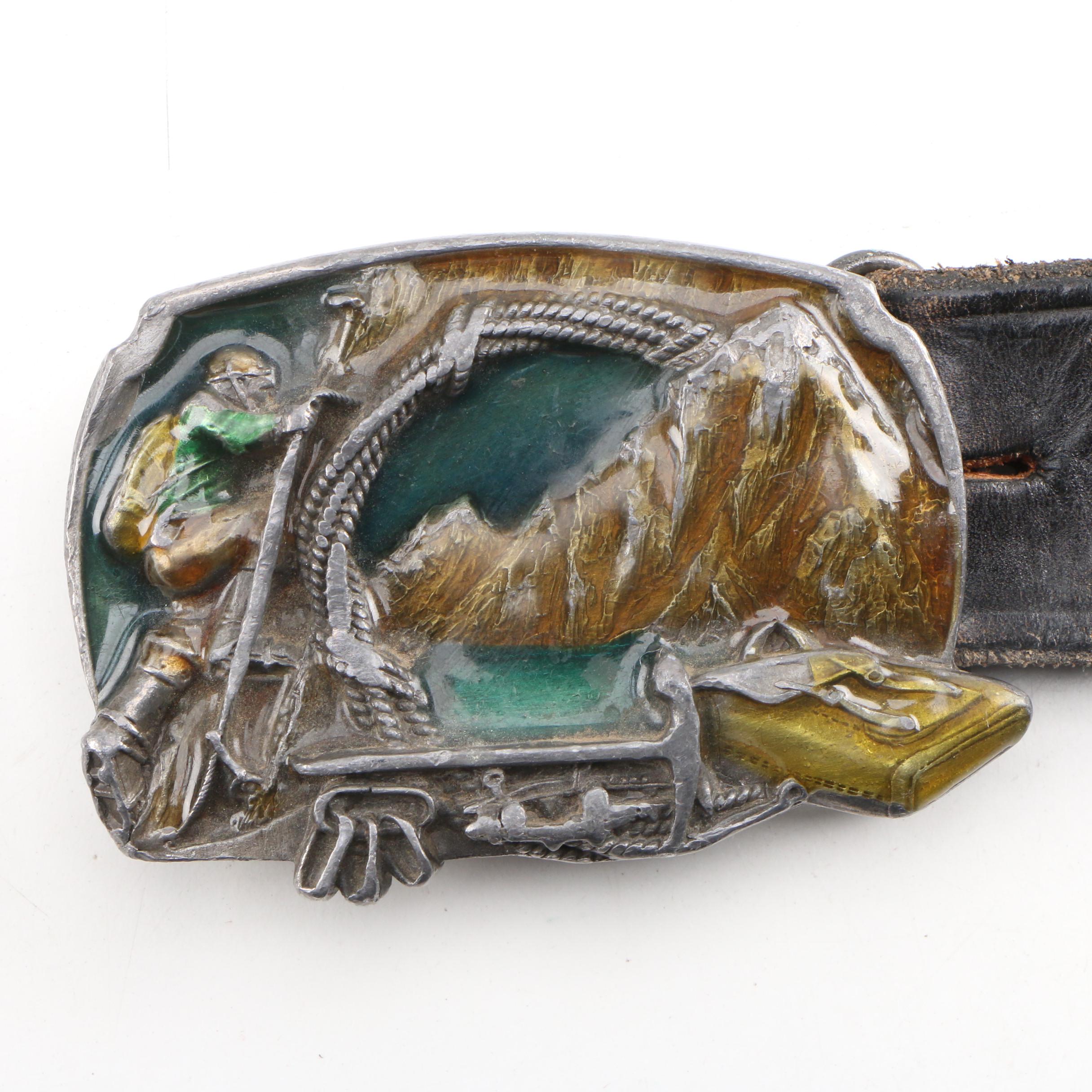 Siskiyou and Liberty Coin Tooled Black Leather Belt with Other Belts, Vintage