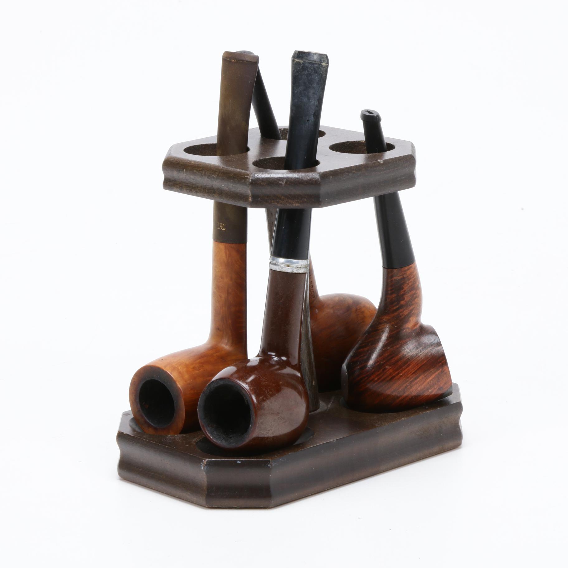 Royal Ascot, Frank and Other Wood Tobacco Pipes with Stand