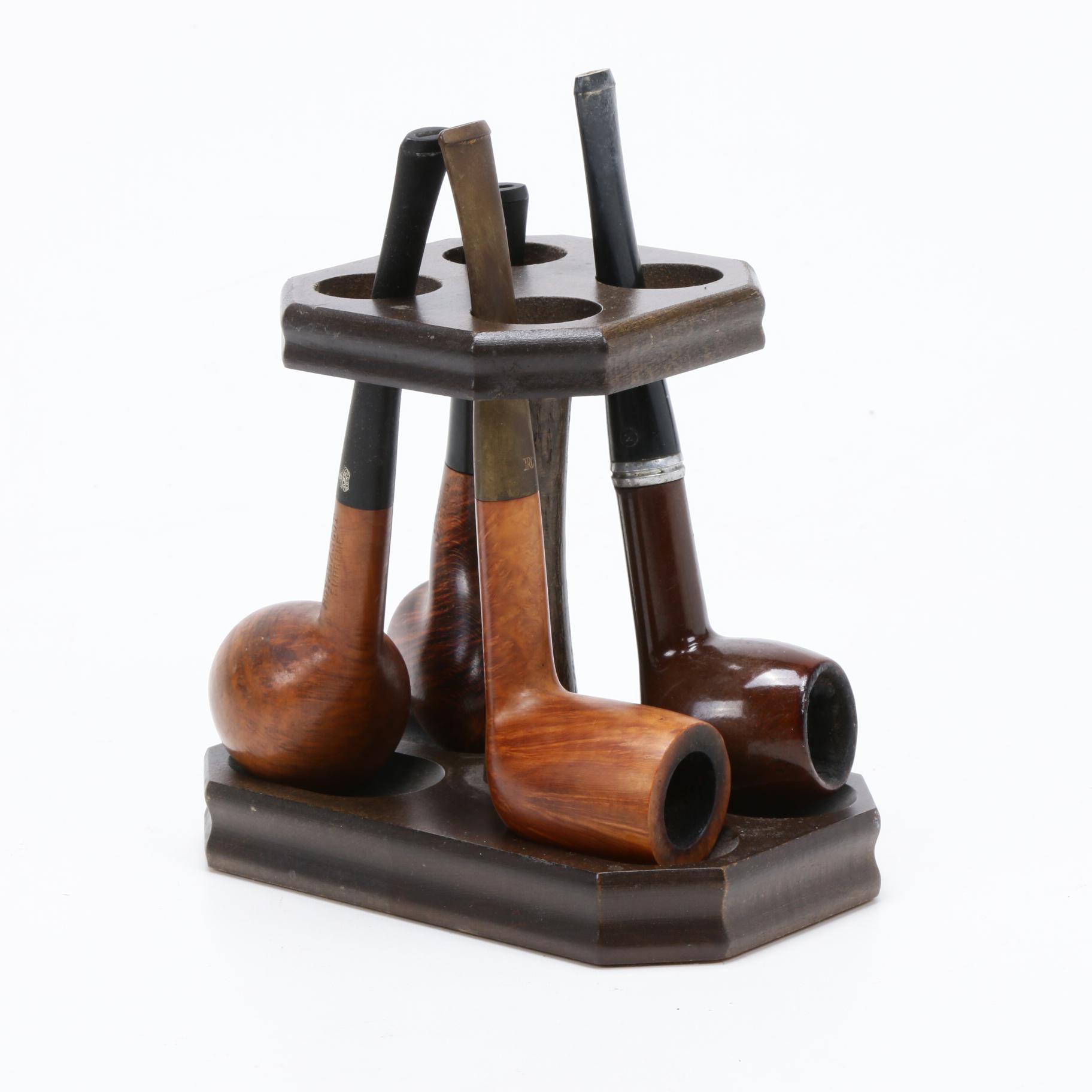 Royal Ascot, Frank and Other Wood Tobacco Pipes with Stand