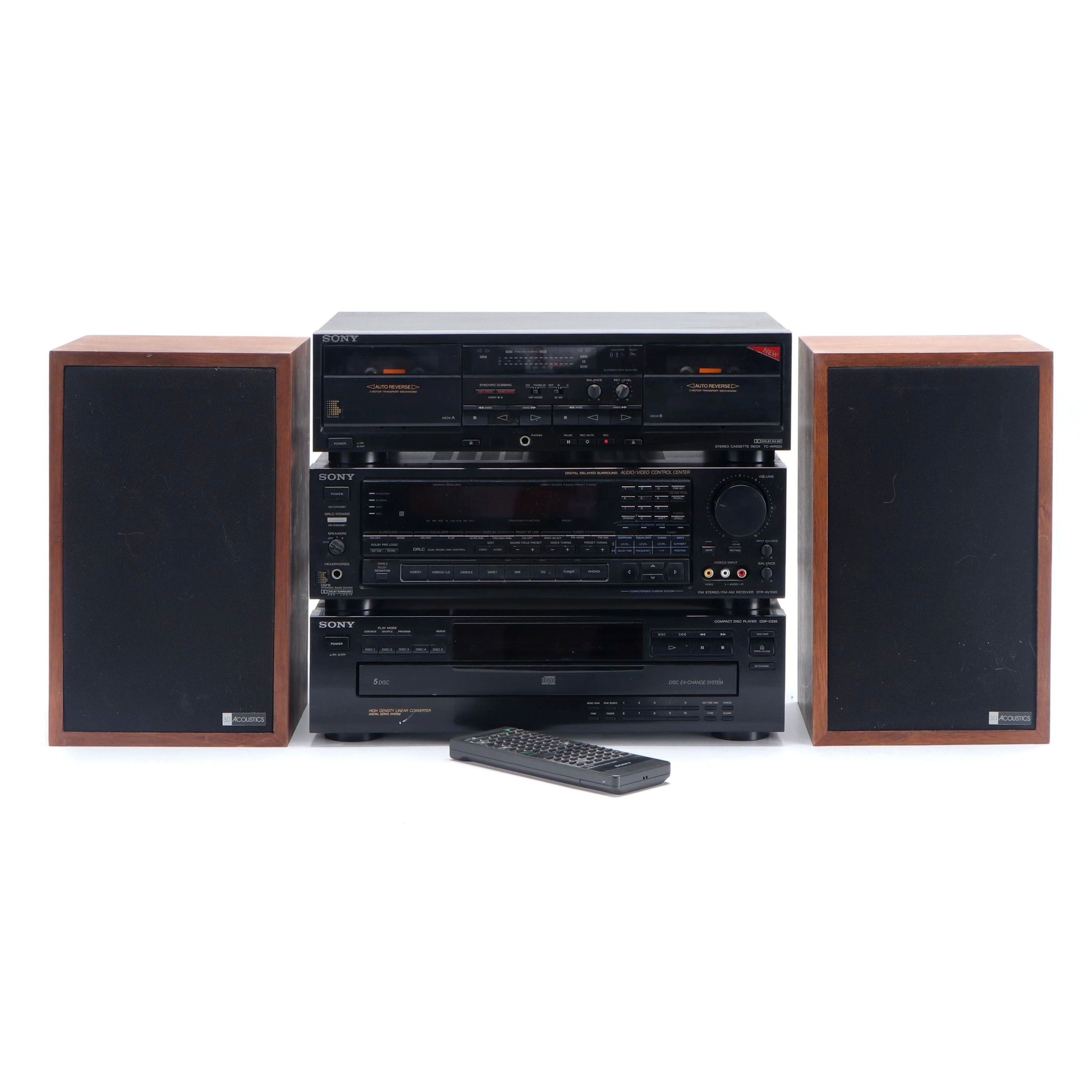 Sony Receiver, Cassette Deck and Disc Player with Speakers