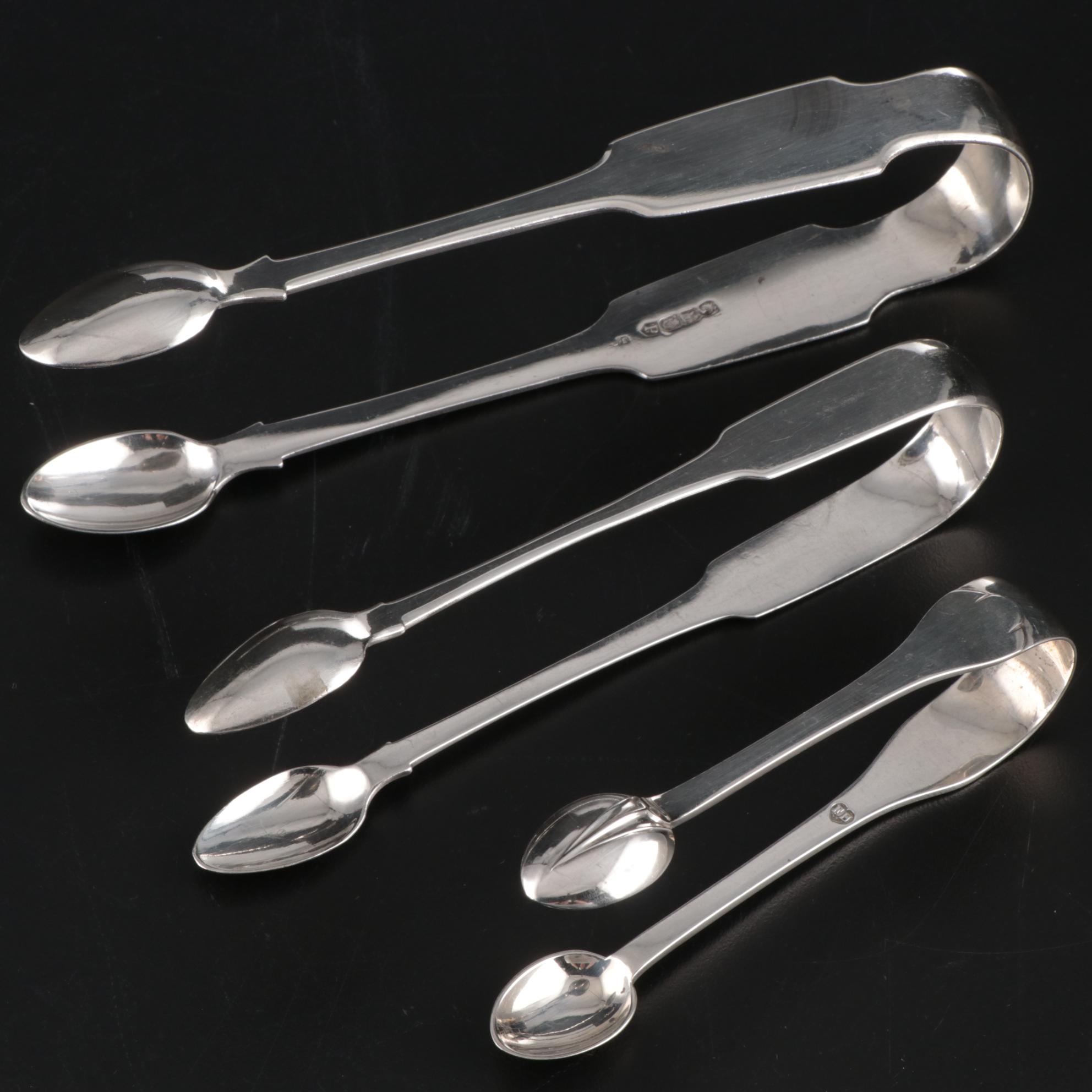 Irish Sterling Silver Sugar Tongs Including Richard Whitford, 19th Century