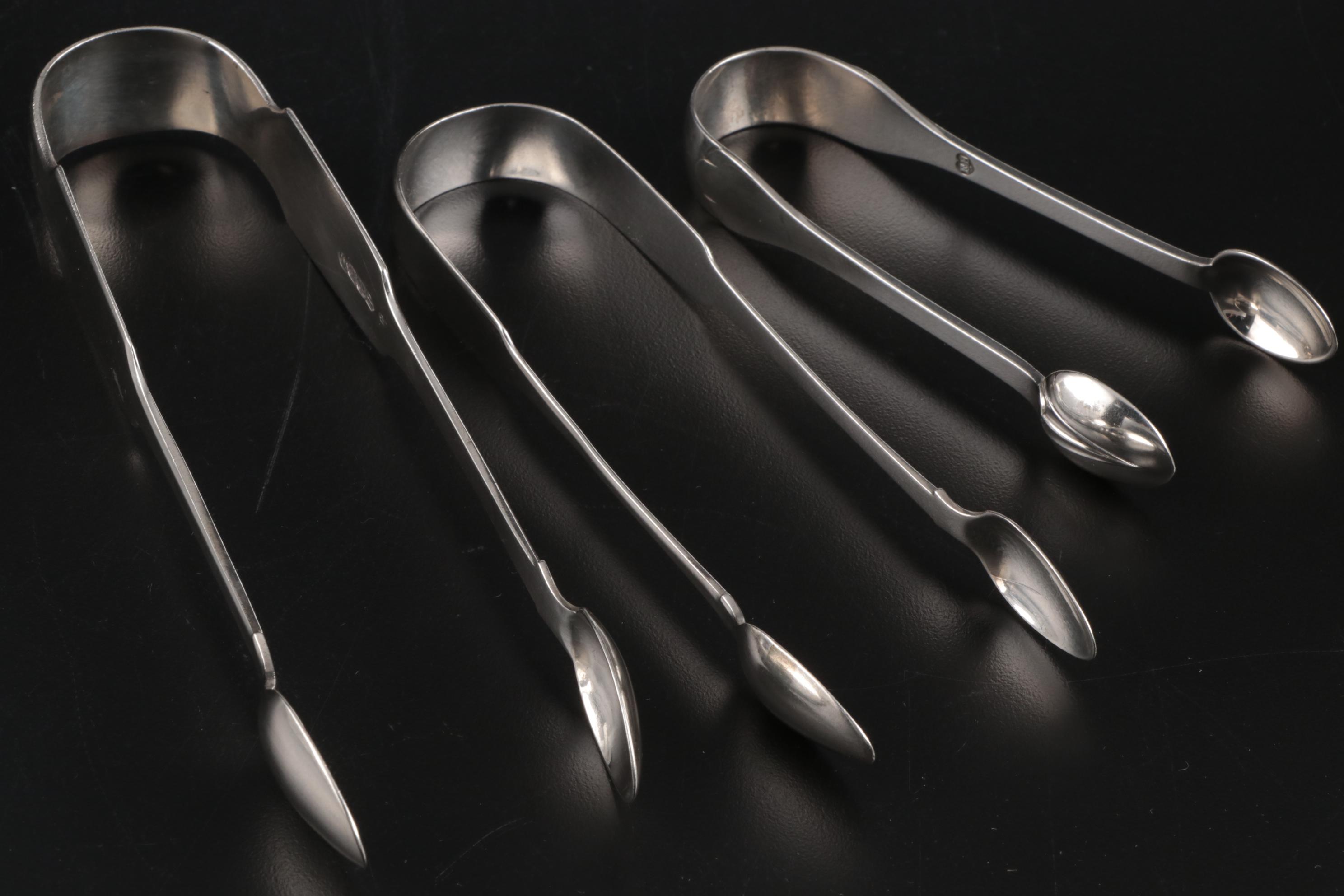 Irish Sterling Silver Sugar Tongs Including Richard Whitford, 19th Century