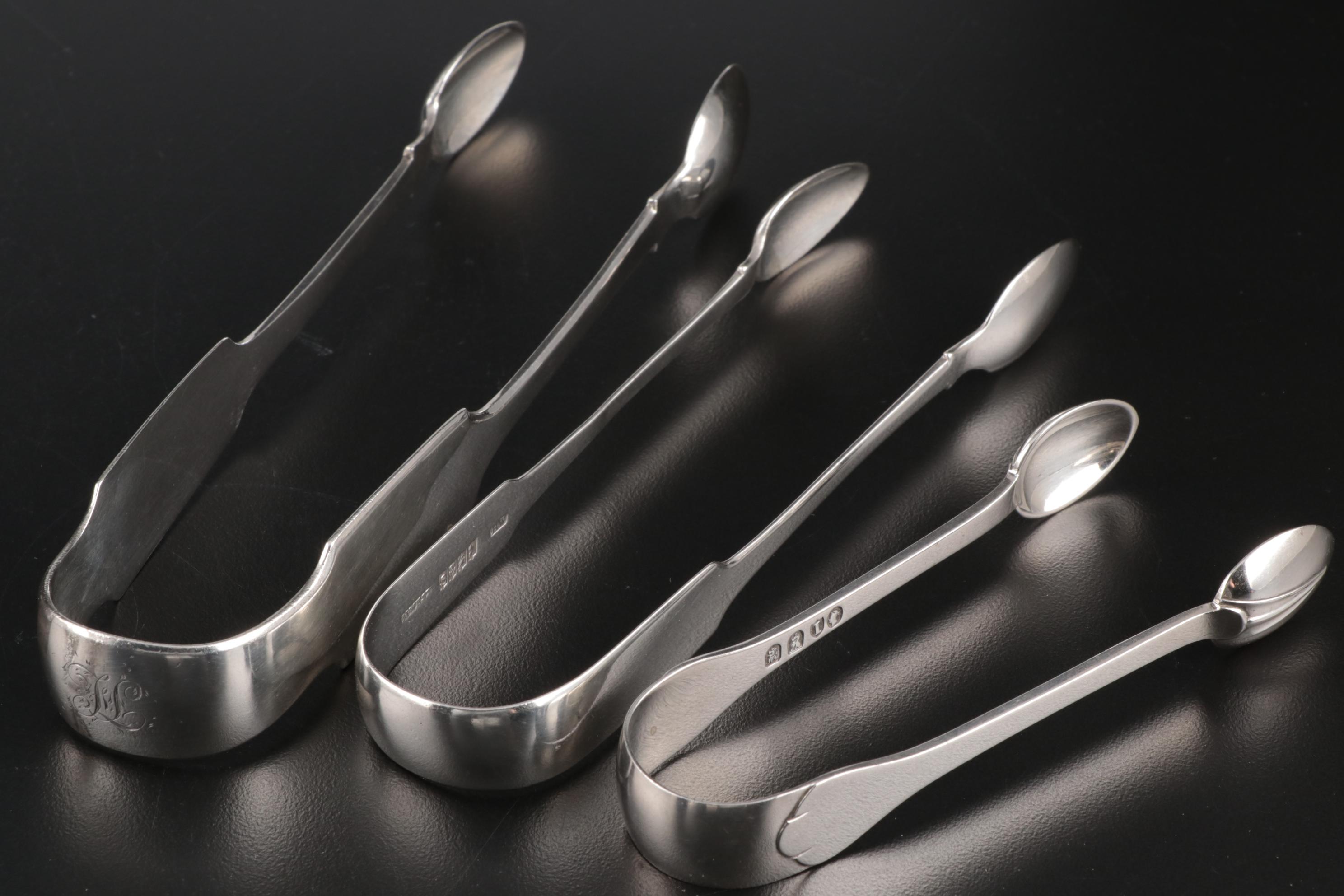 Irish Sterling Silver Sugar Tongs Including Richard Whitford, 19th Century