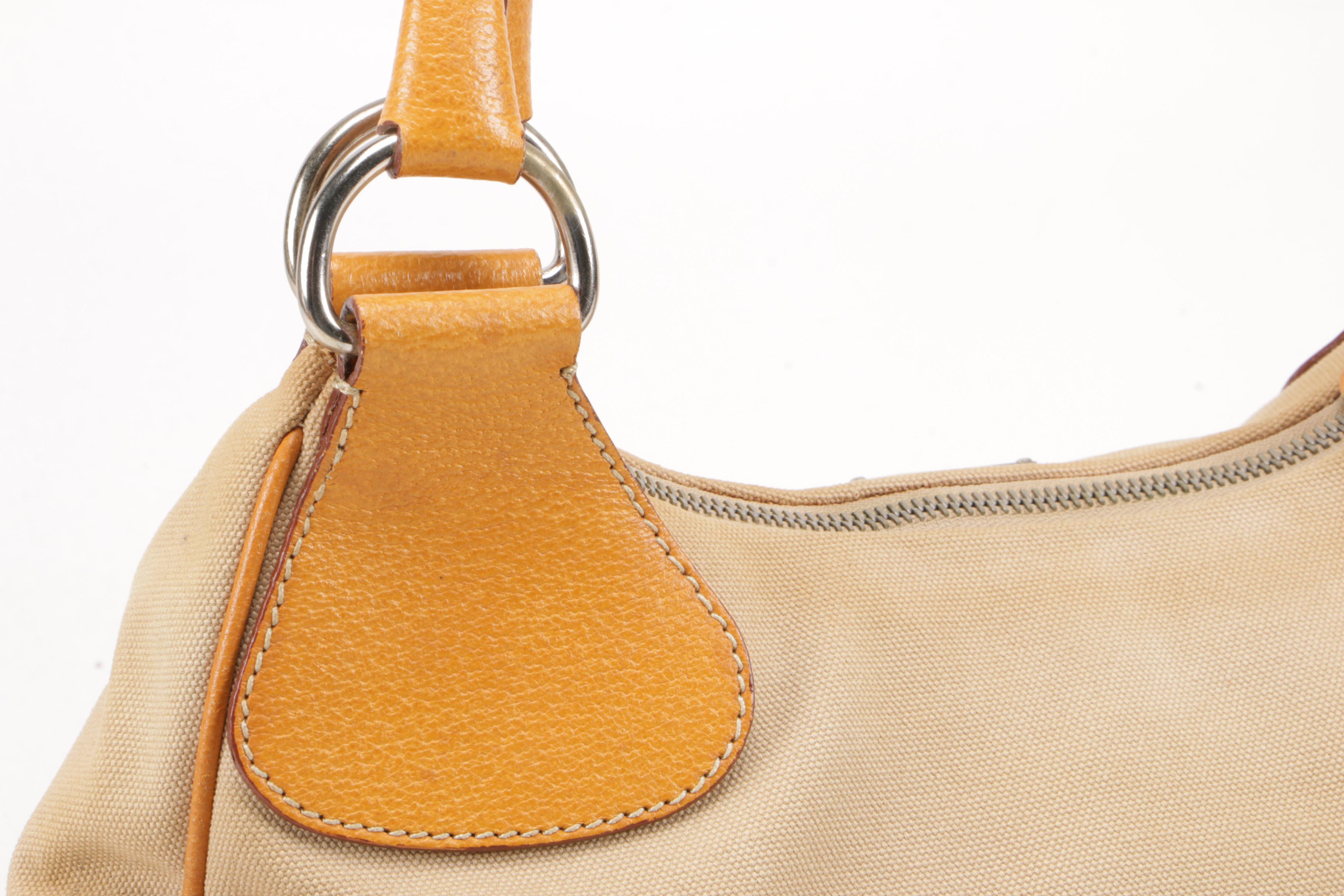 Prada Beige Canvas and Maize Leather Baguette