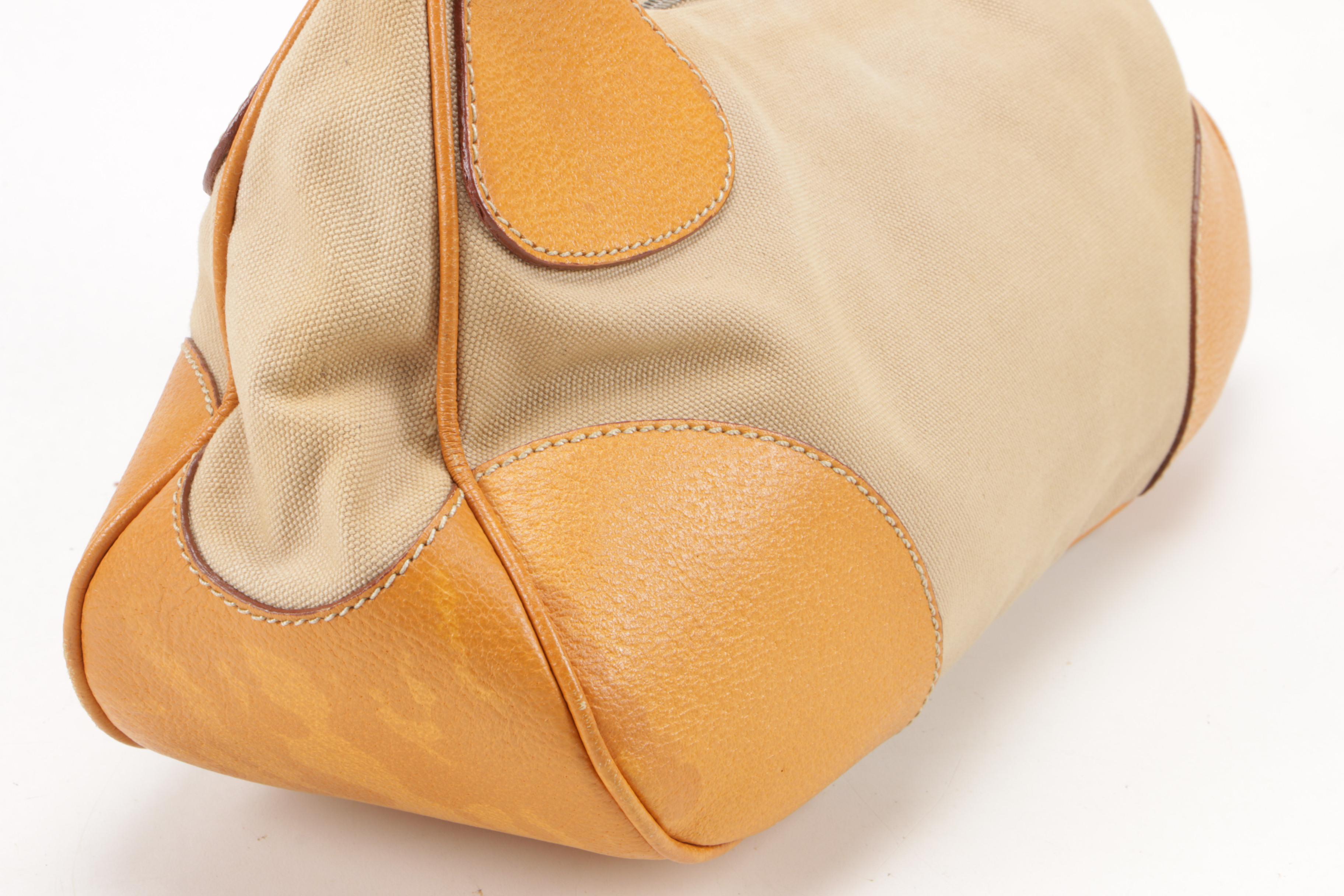 Prada Beige Canvas and Maize Leather Baguette