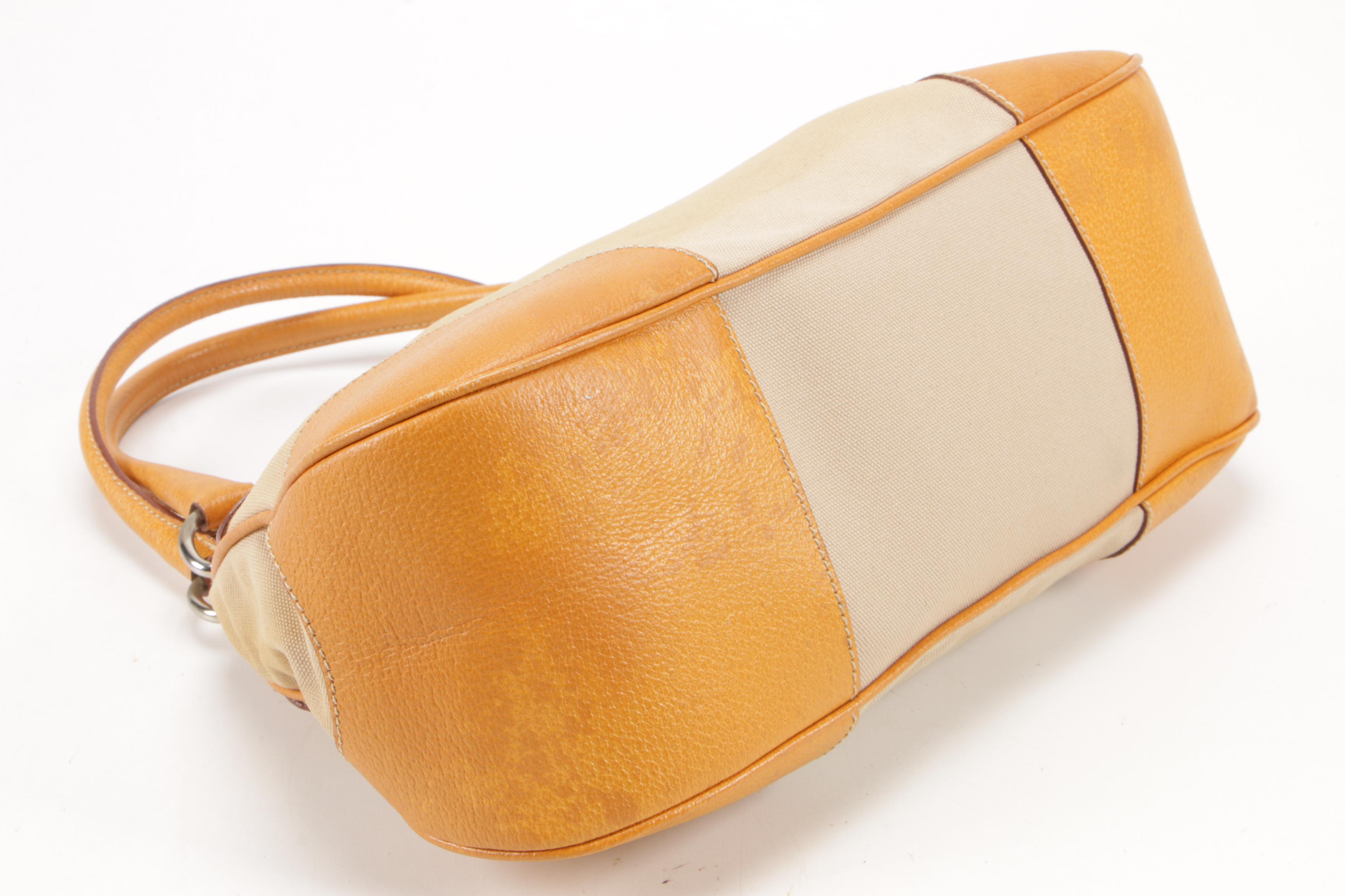 Prada Beige Canvas and Maize Leather Baguette