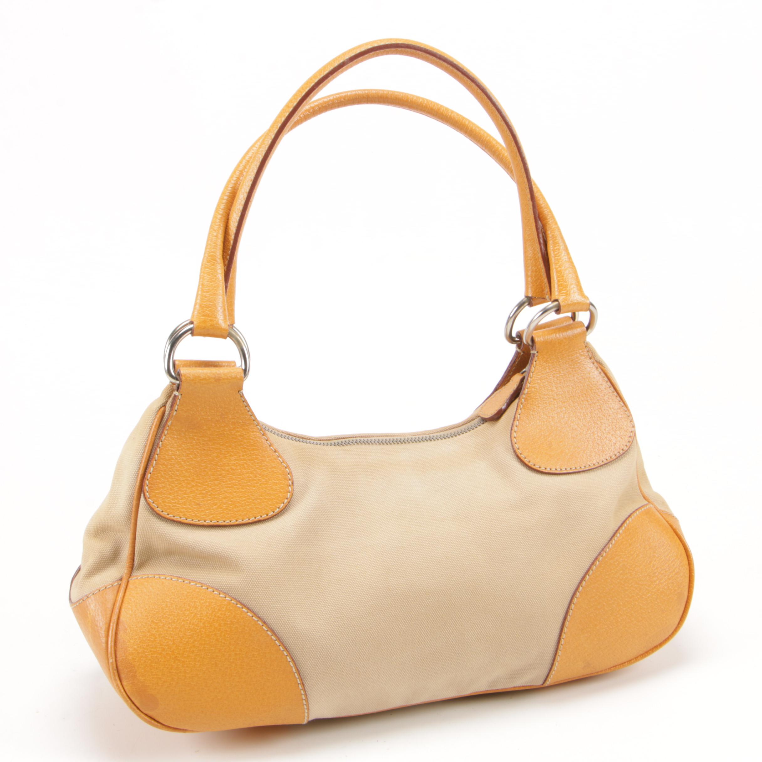 Prada Beige Canvas and Maize Leather Baguette