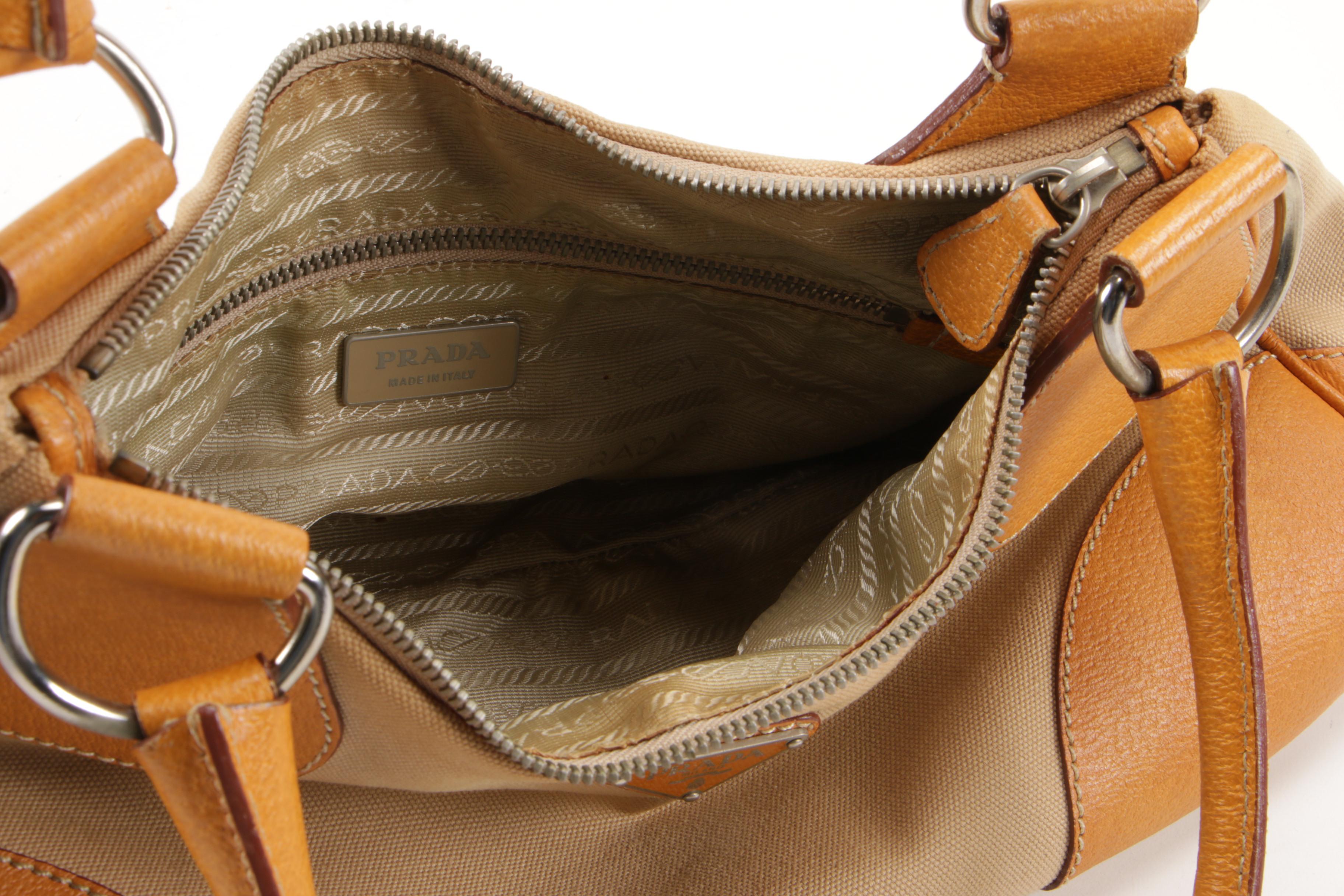 Prada Beige Canvas and Maize Leather Baguette