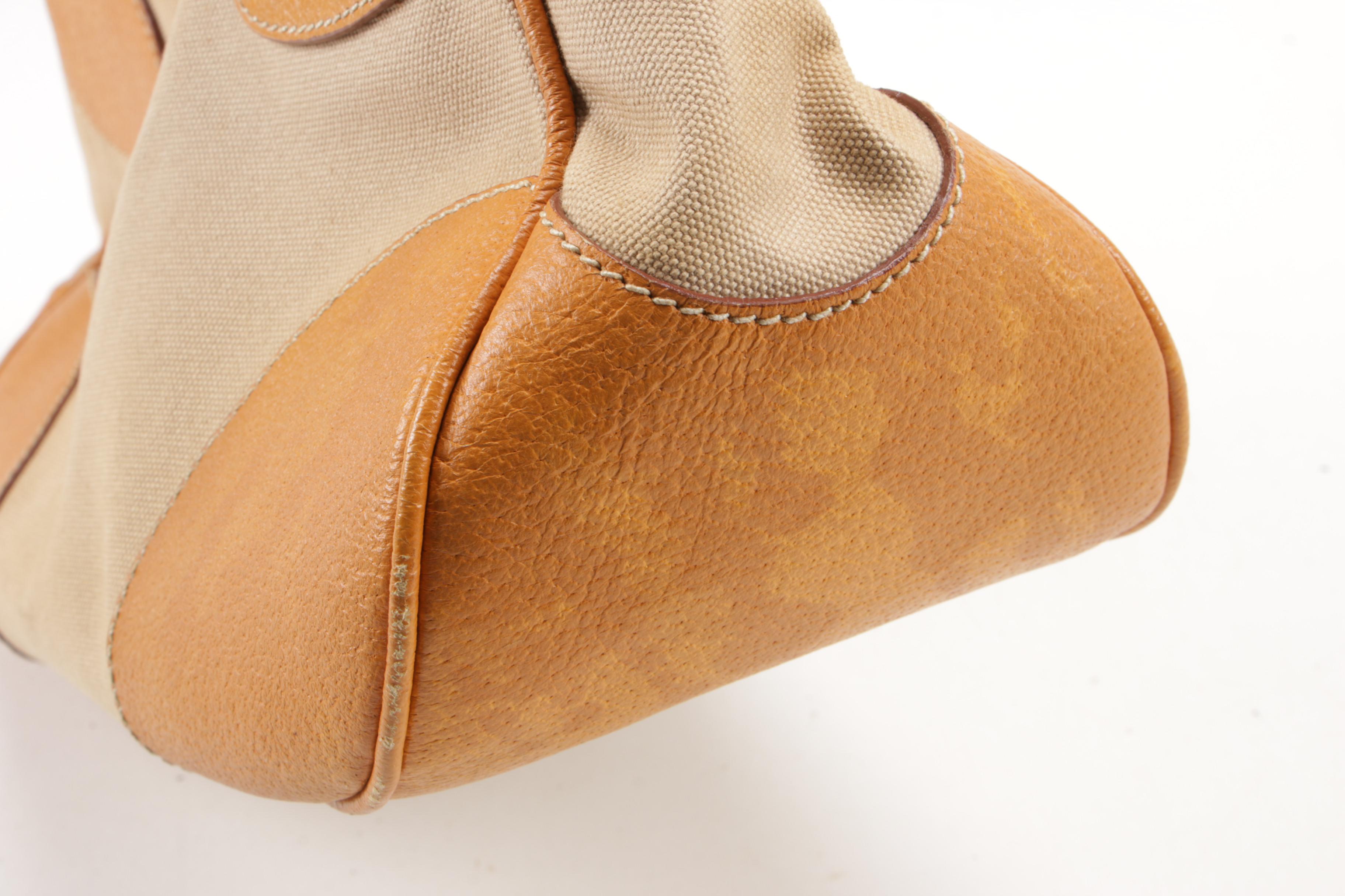 Prada Beige Canvas and Maize Leather Baguette