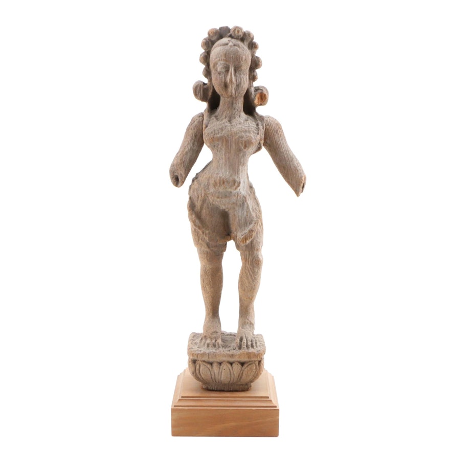 Antique Himalayan Wooden Standing Figure of a Goddess